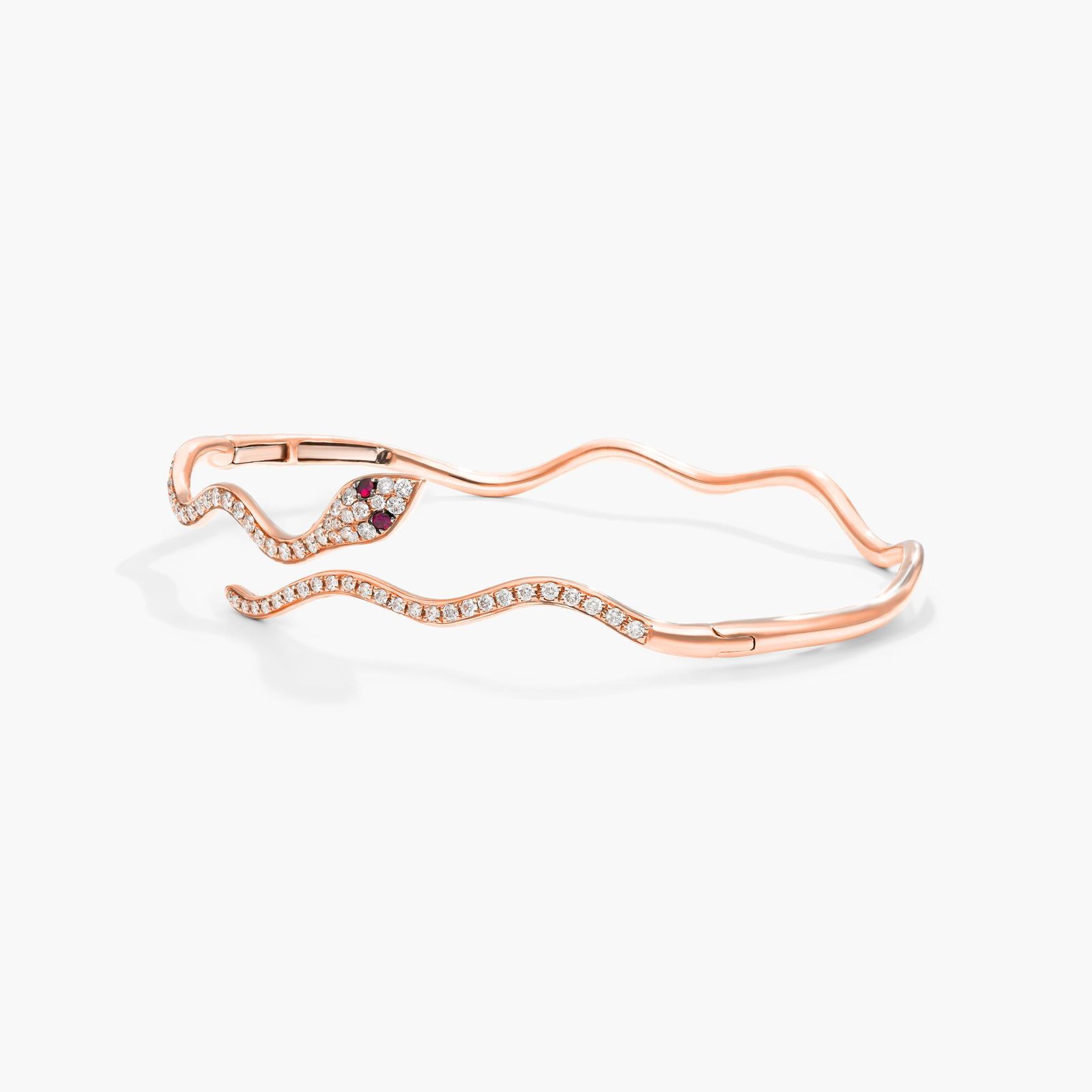 Snake Motif Diamond and Ruby Bracelet In 14K Rose Gold