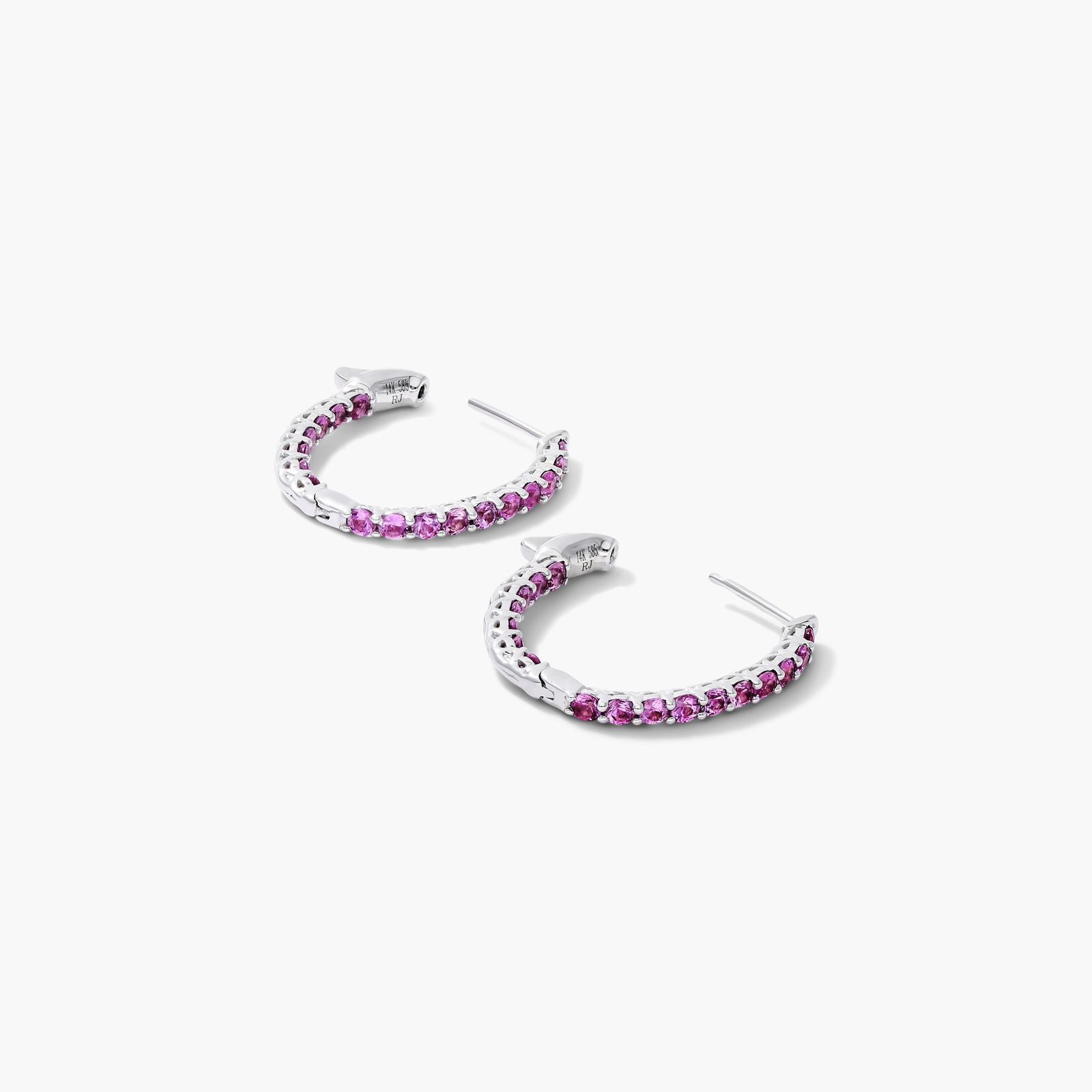 Pink Sapphire Trellis Inside Out Oval Hoop Earrings In 14K White Gold