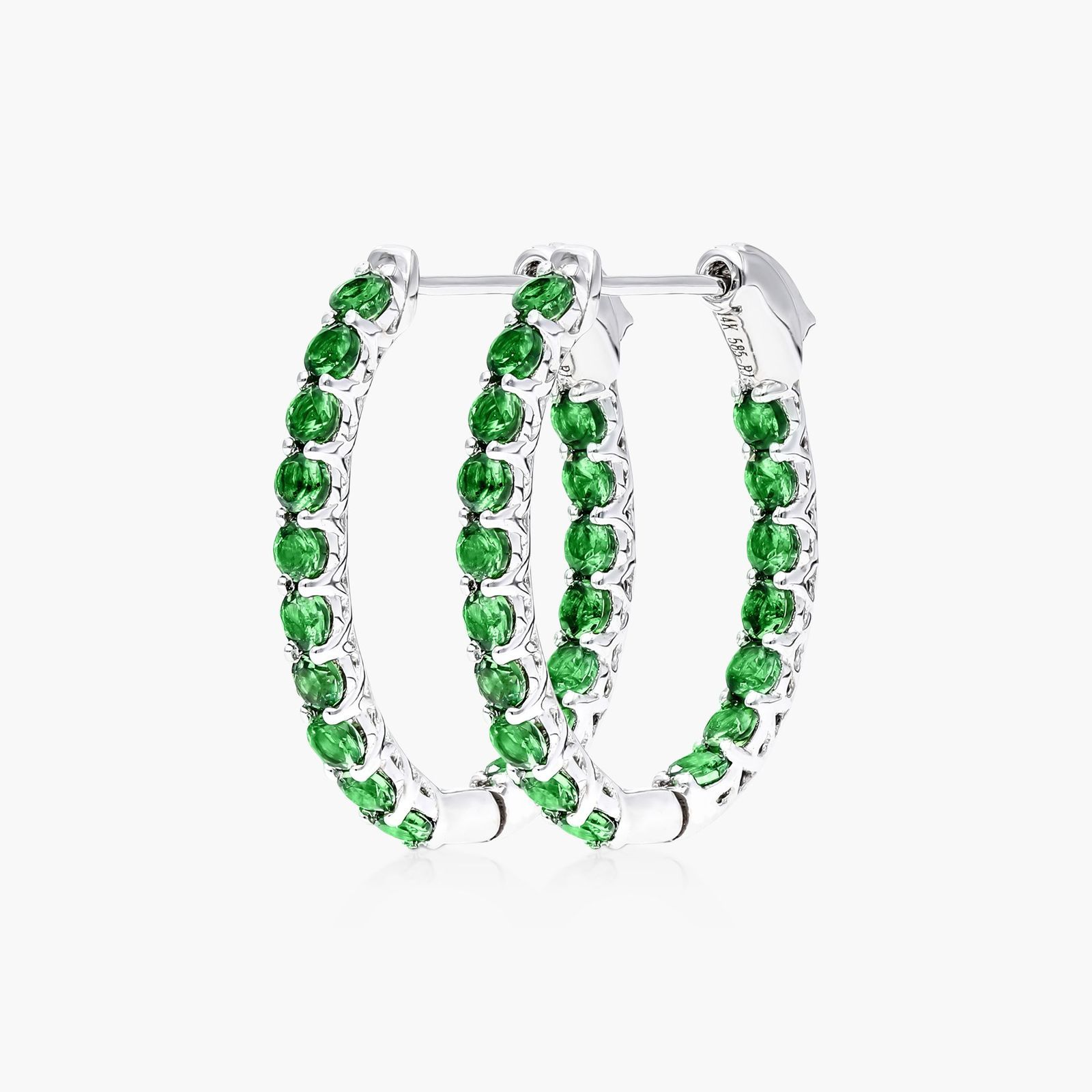Tsavorite Trellis Inside Out Oval Hoop Earrings In 14K White Gold