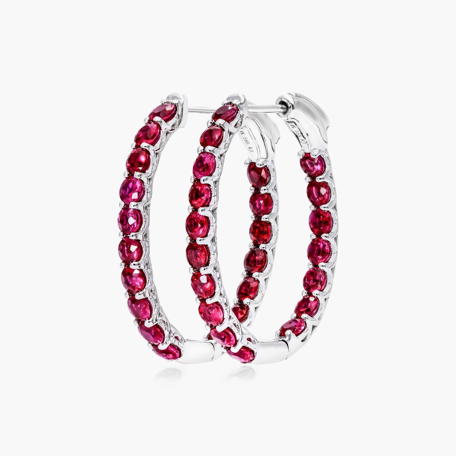 Ruby Trellis Inside Out Oval Hoop Earrings In 14K White Gold