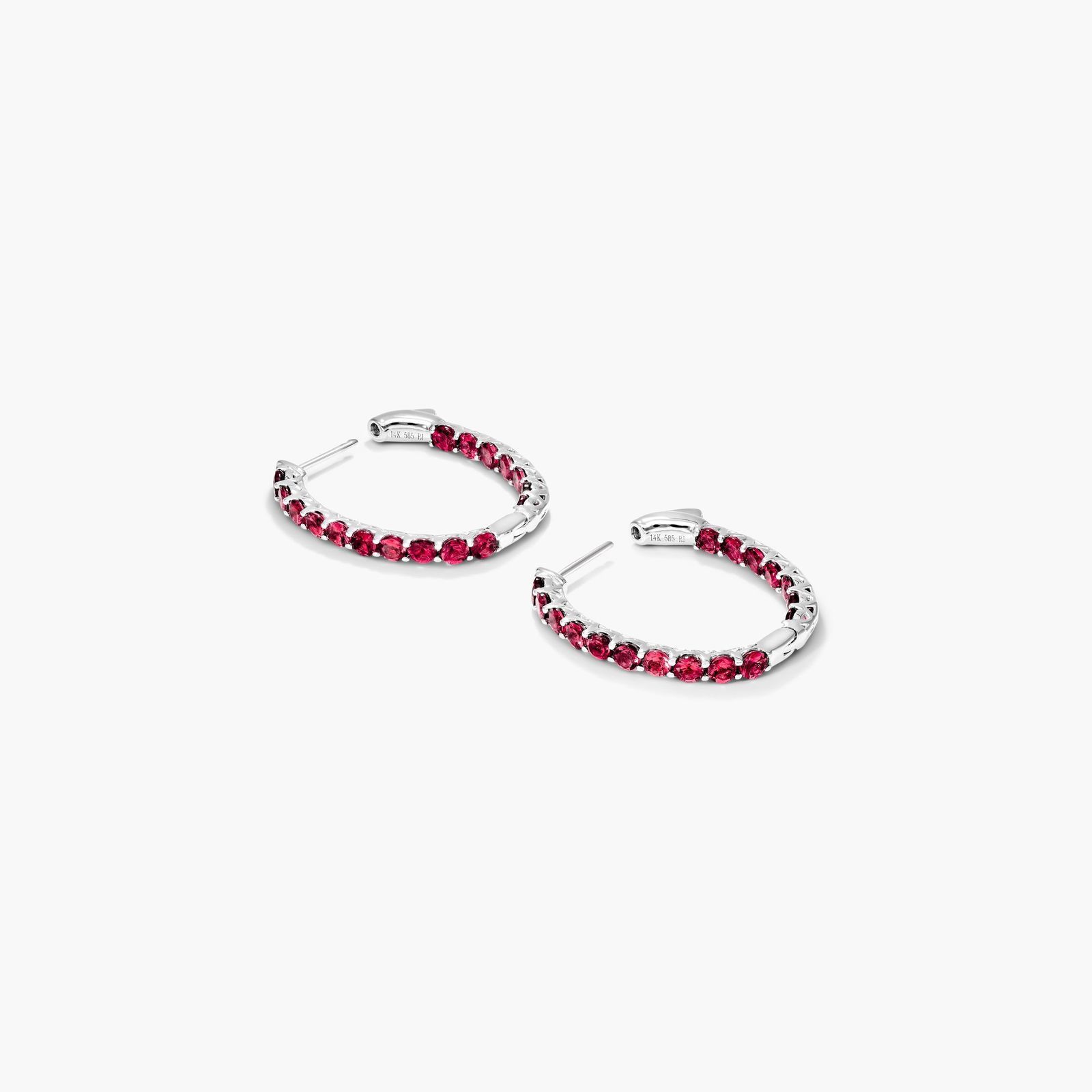 Ruby Trellis Inside Out Oval Hoop Earrings In 14K White Gold