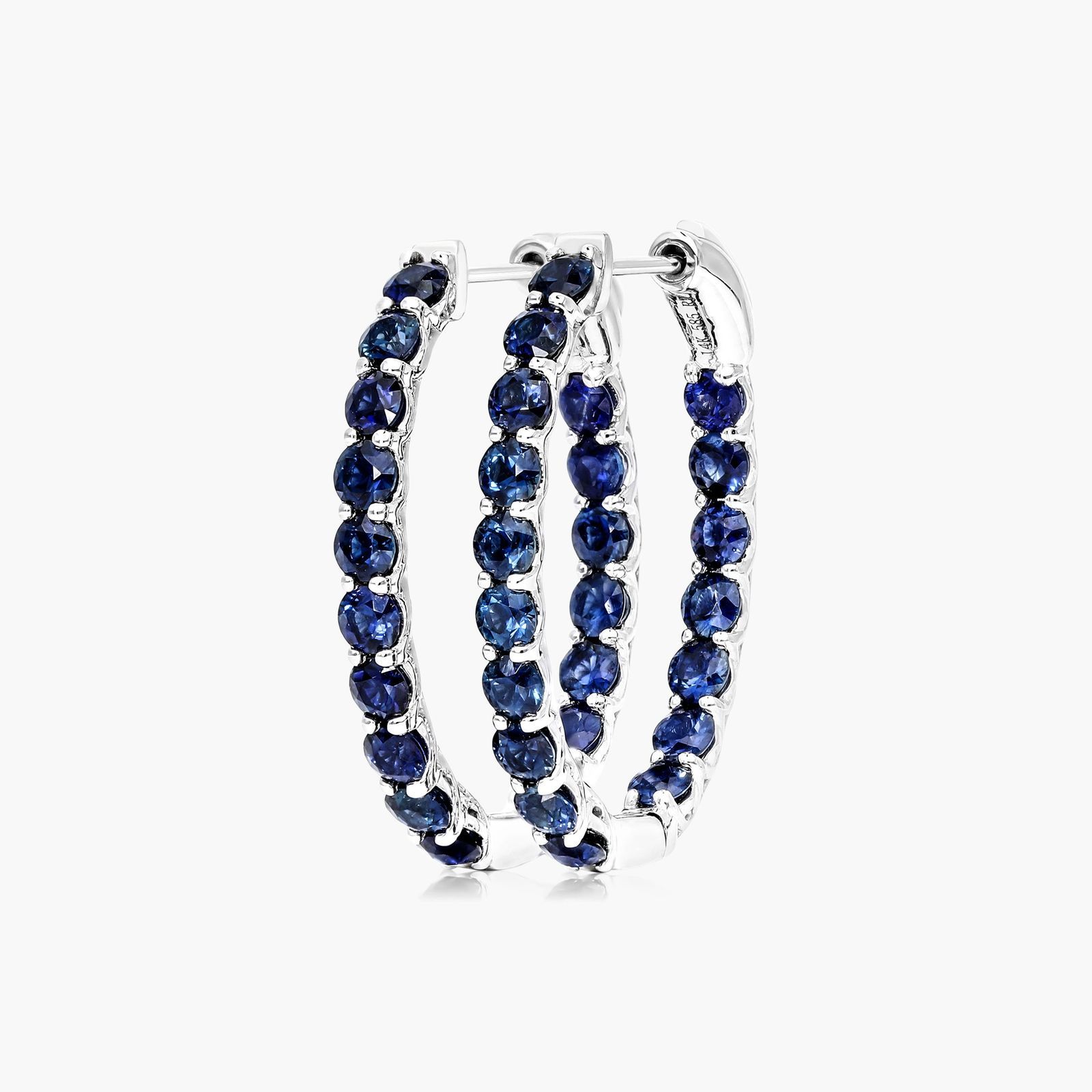 Trellis Sapphire Inside Out Oval Hoop Earrings In 14K White Gold
