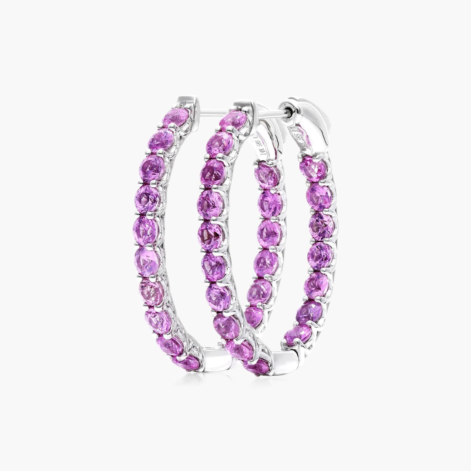 Pink Sapphire Trellis Inside Out Oval Hoop Earrings In 14K White Gold