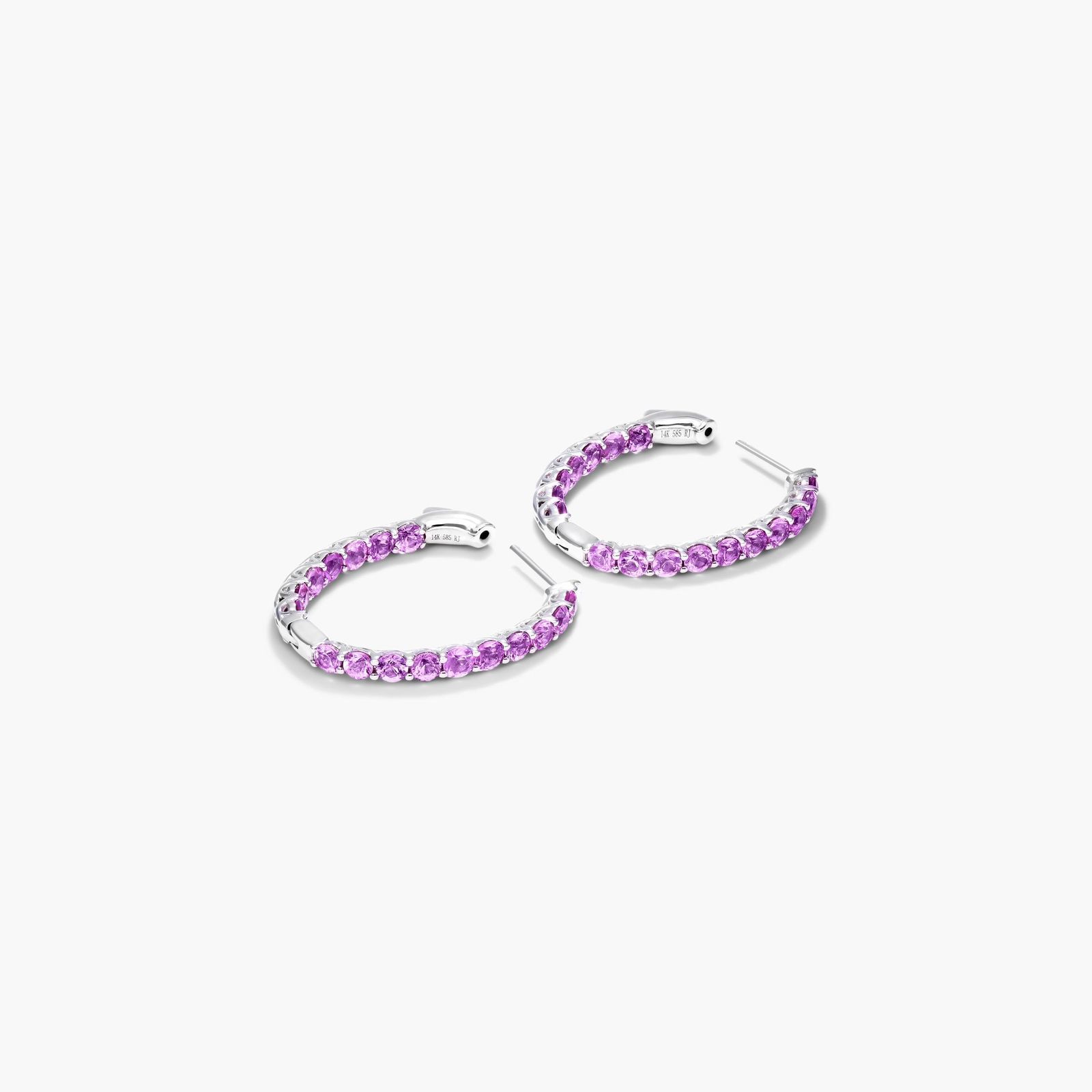 Pink Sapphire Trellis Inside Out Oval Hoop Earrings In 14K White Gold