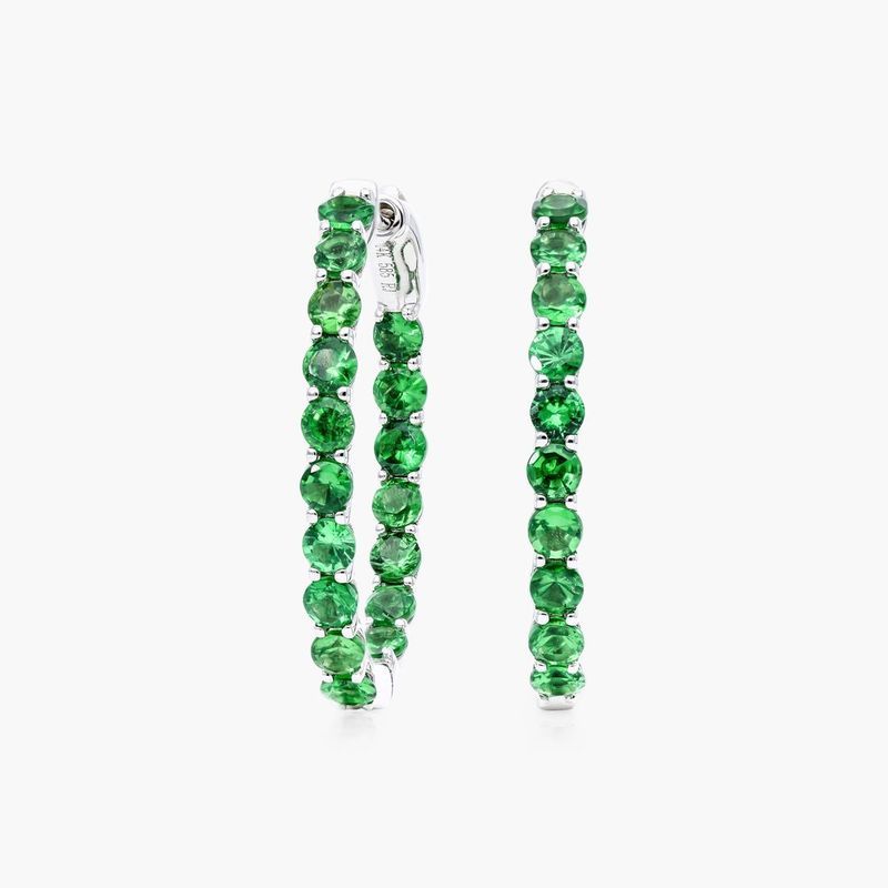 Tsavorite Trellis Inside Out Oval Hoop Earrings In 14K White Gold