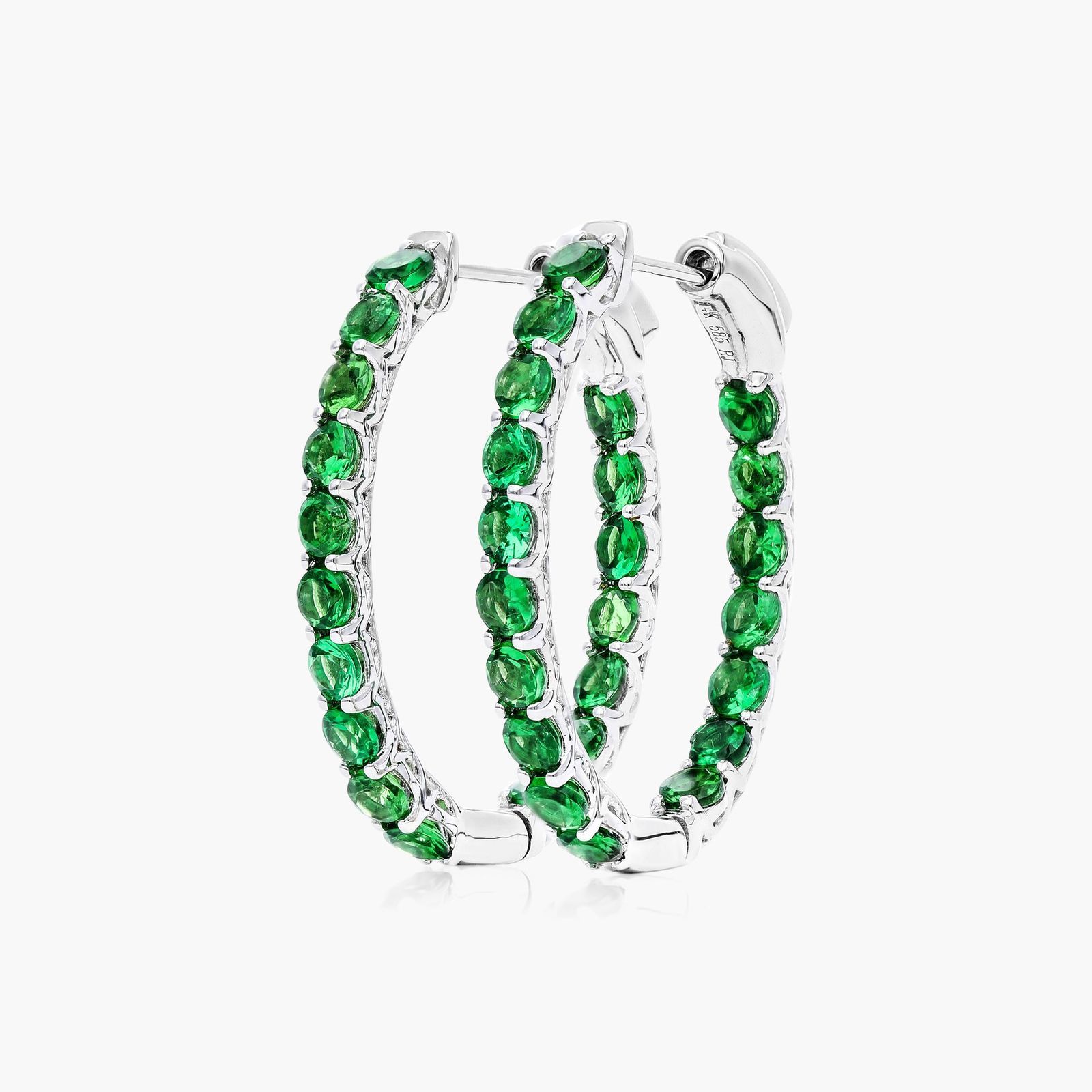 Tsavorite Trellis Inside Out Oval Hoop Earrings In 14K White Gold