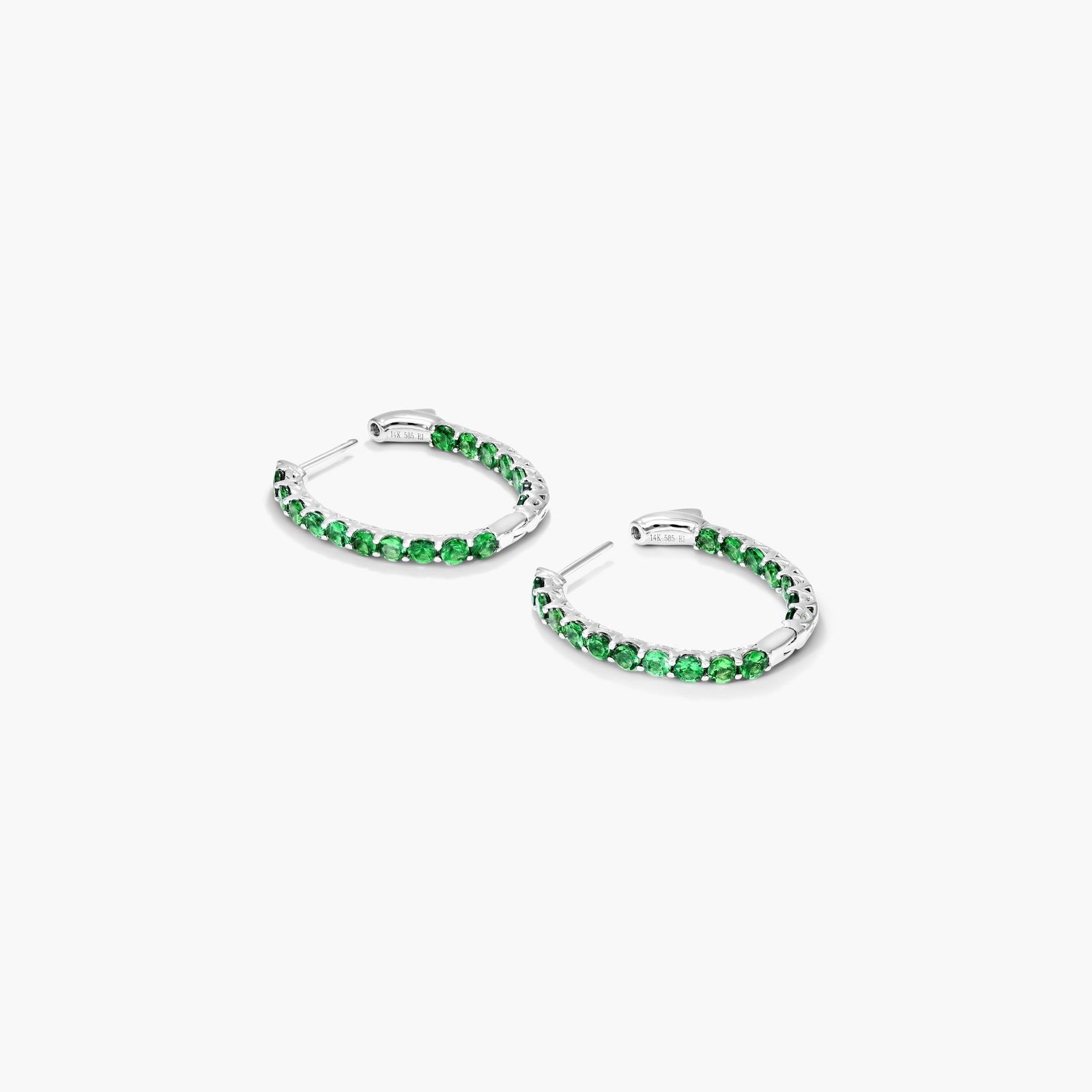 Tsavorite Trellis Inside Out Oval Hoop Earrings In 14K White Gold
