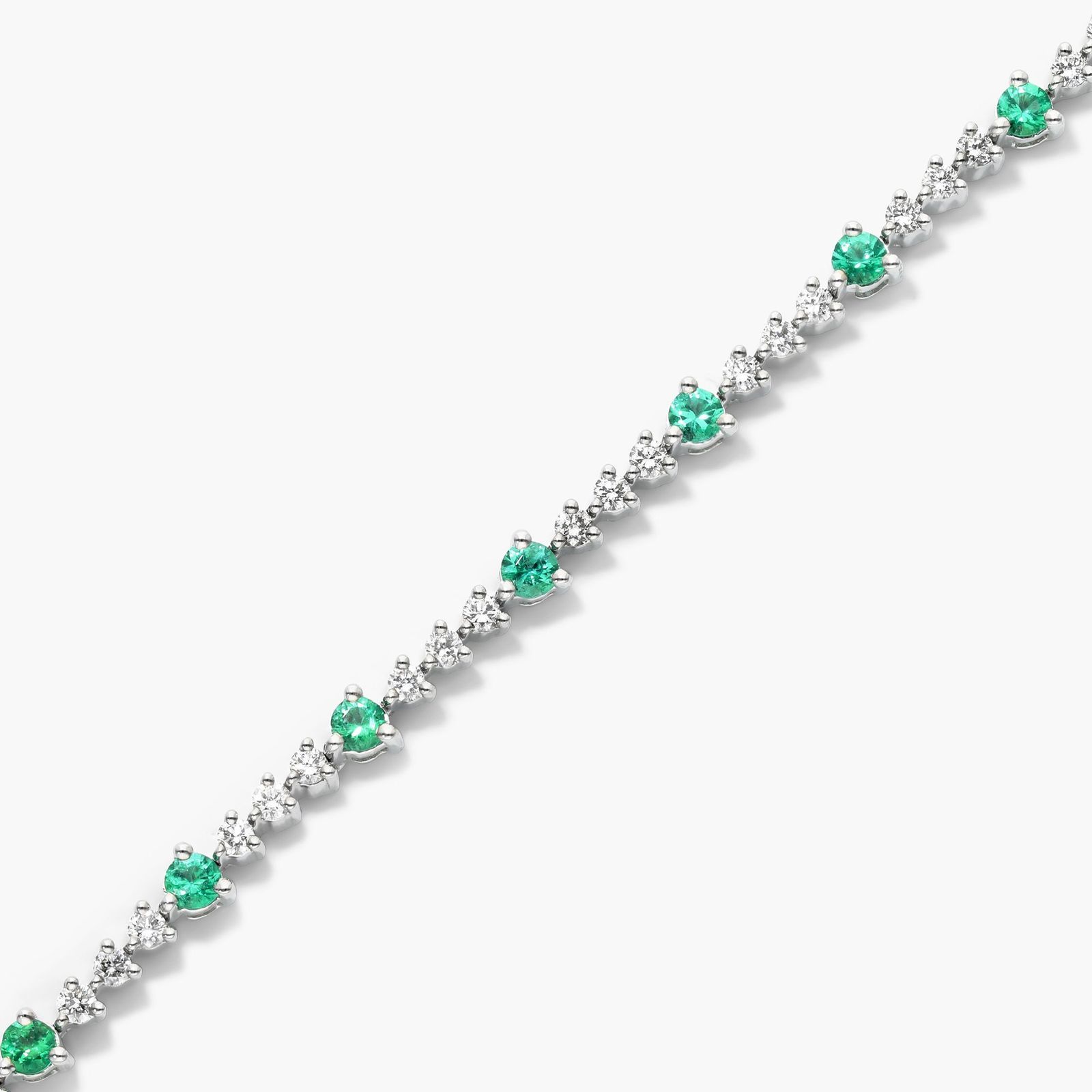 14K White Gold Perpetual Diamond and Emerald Tennis Bracelet