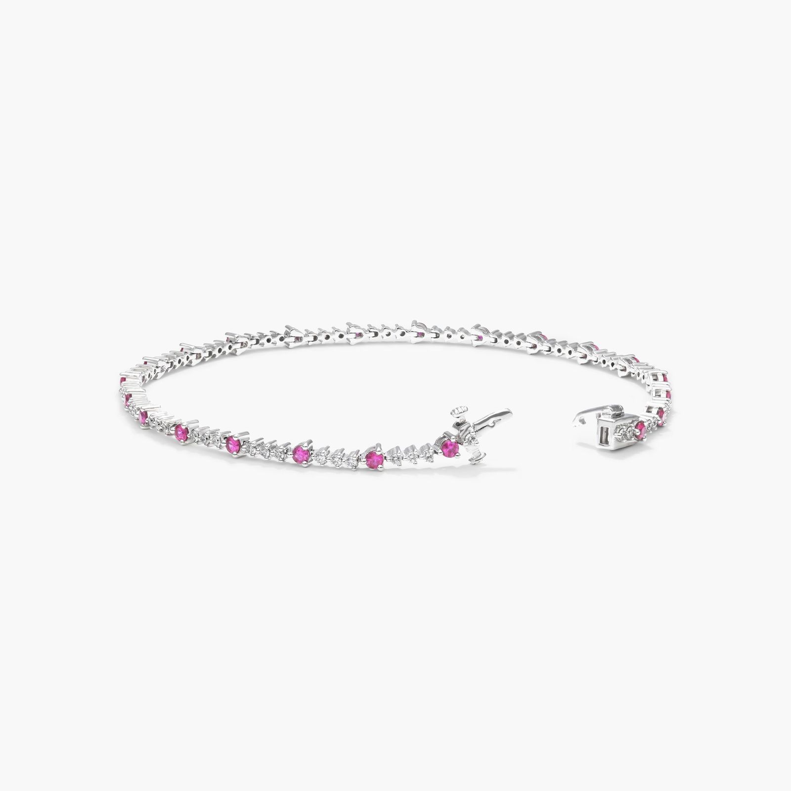 Perpetual Diamond And Ruby Tennis Bracelet In 14K White Gold