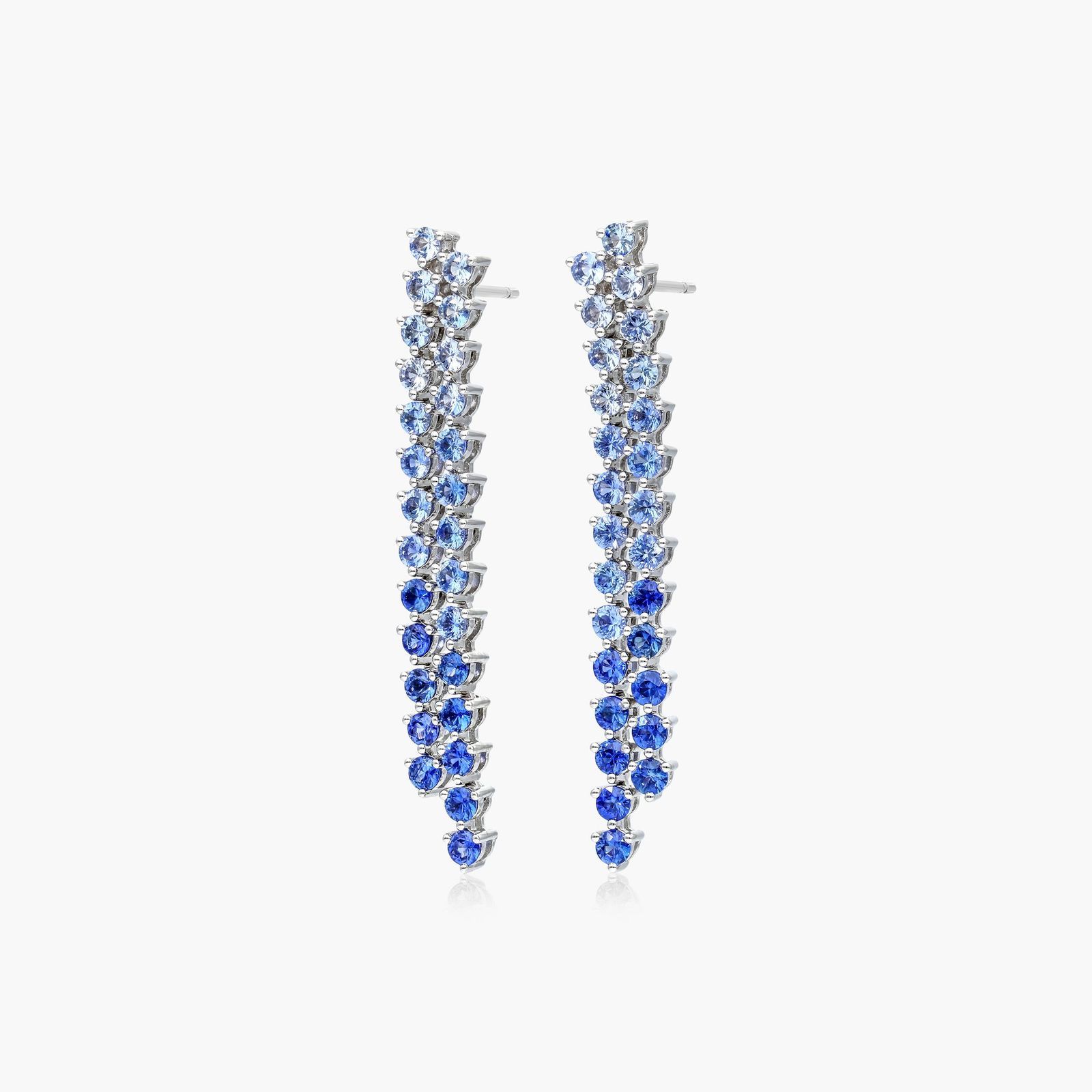 14K White Gold Dangling Ombre Sapphire Drop Earrings