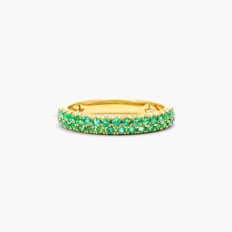 Double Row Pavé Emerald Ring In 14K Yellow Gold