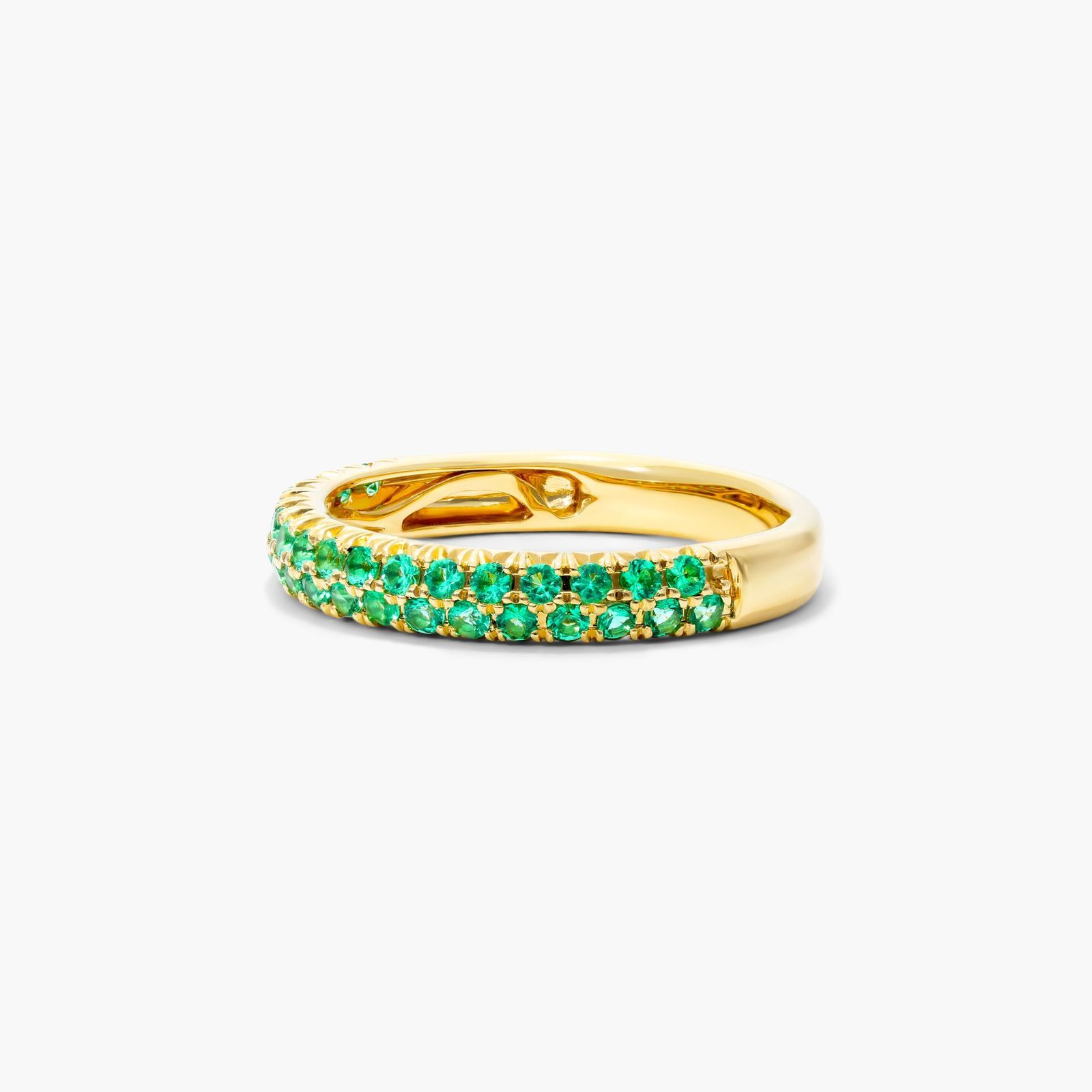 Double Row Pavé Emerald Ring In 14K Yellow Gold
