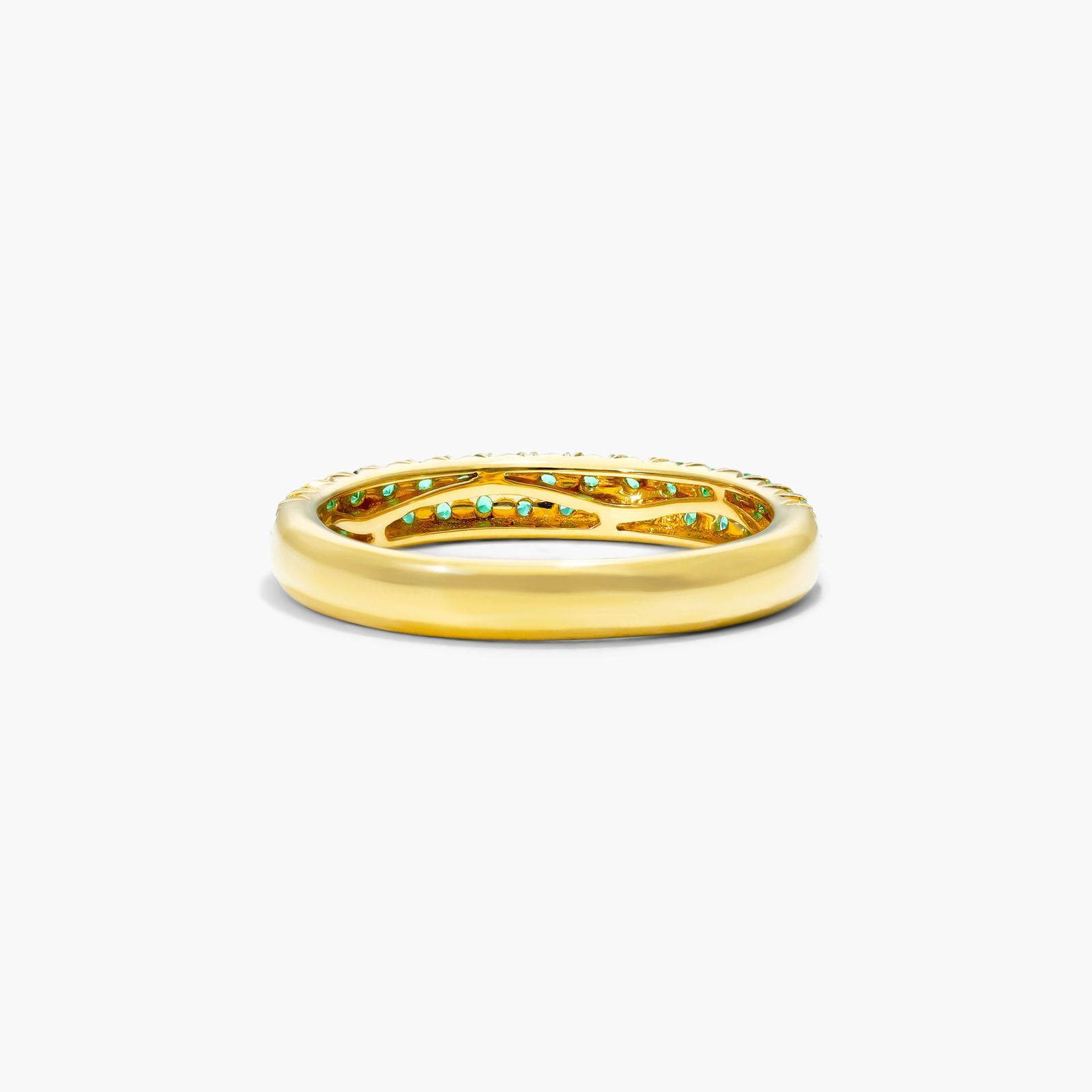 Double Row Pavé Emerald Ring In 14K Yellow Gold