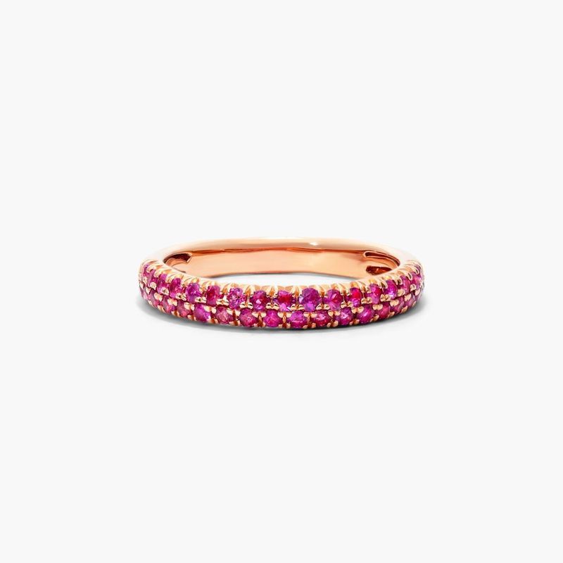 Double Row Pavé Pink Sapphire Ring In 14K Rose Gold