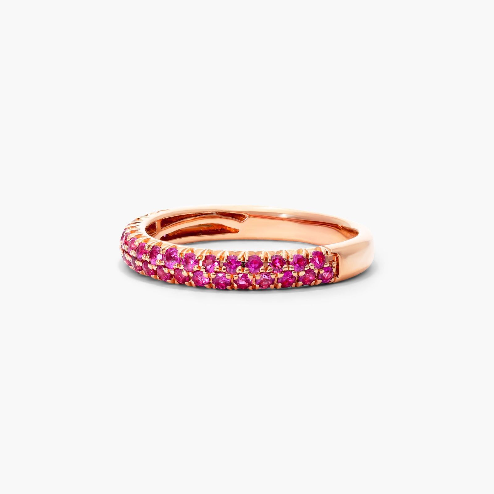 Double Row Pavé Pink Sapphire Ring In 14K Rose Gold