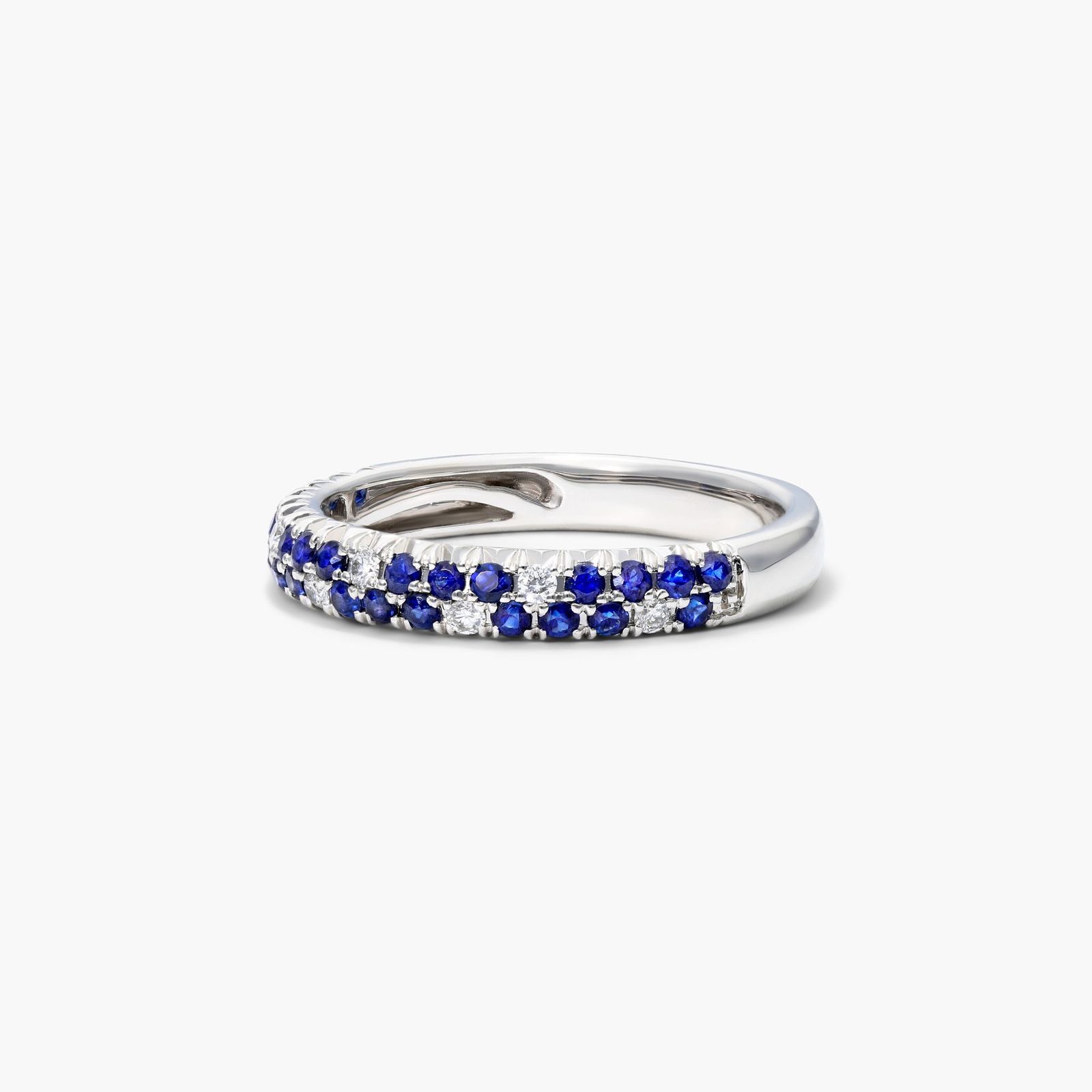 Double Row Pavé Sapphire And Diamond Ring In 14K White Gold