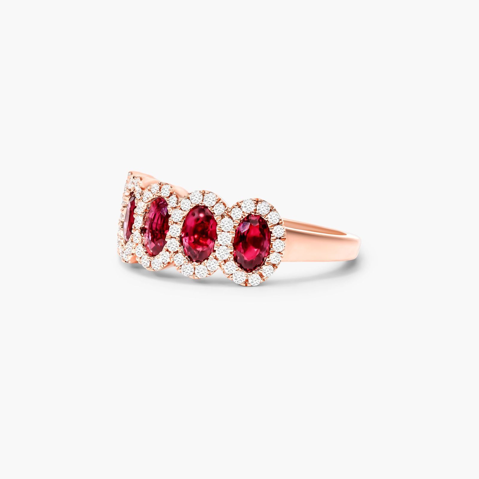 14K Rose Gold Five Stone Halo Ruby and Diamond Ring