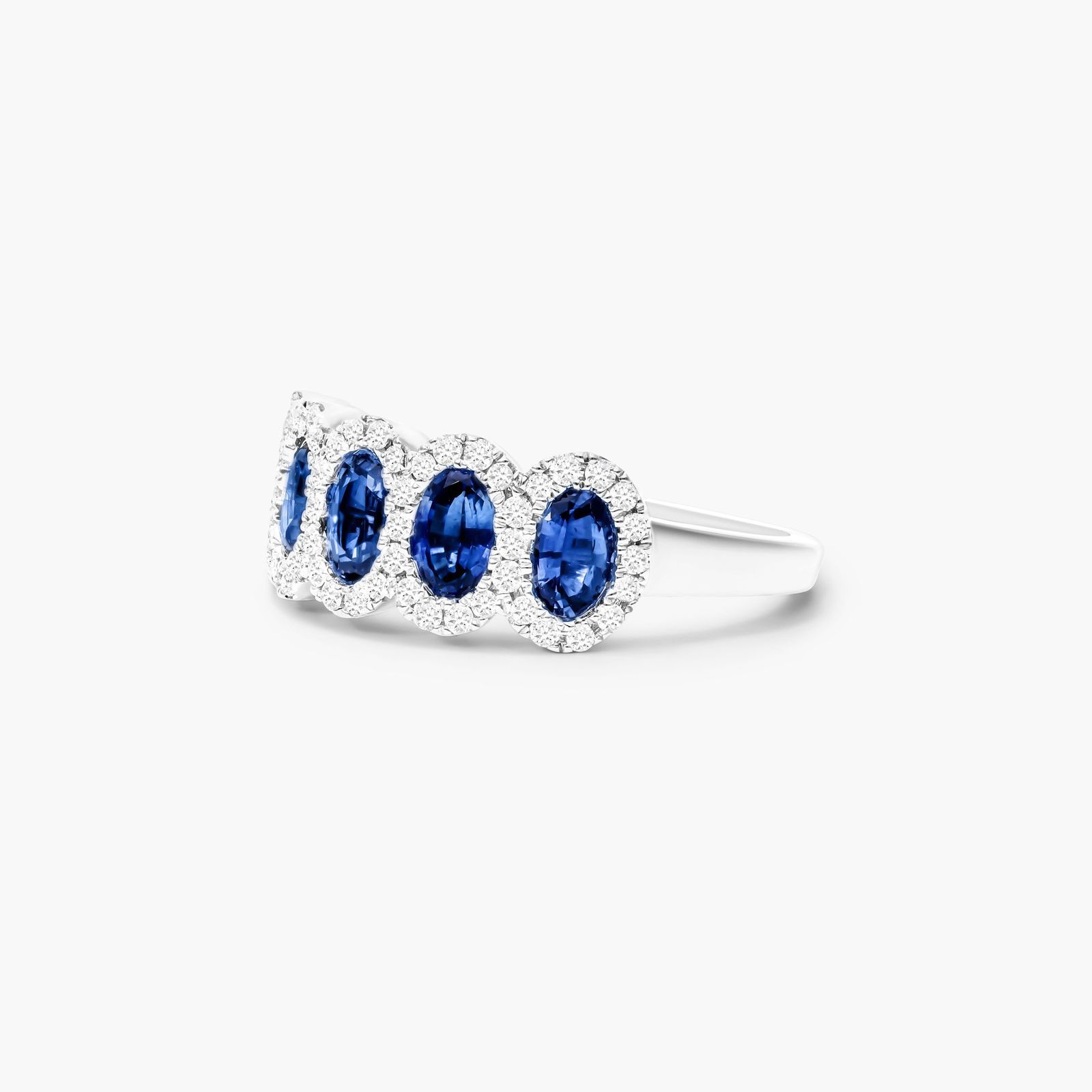 Five Stone Halo Sapphire And Diamond Ring In 14K White Gold
