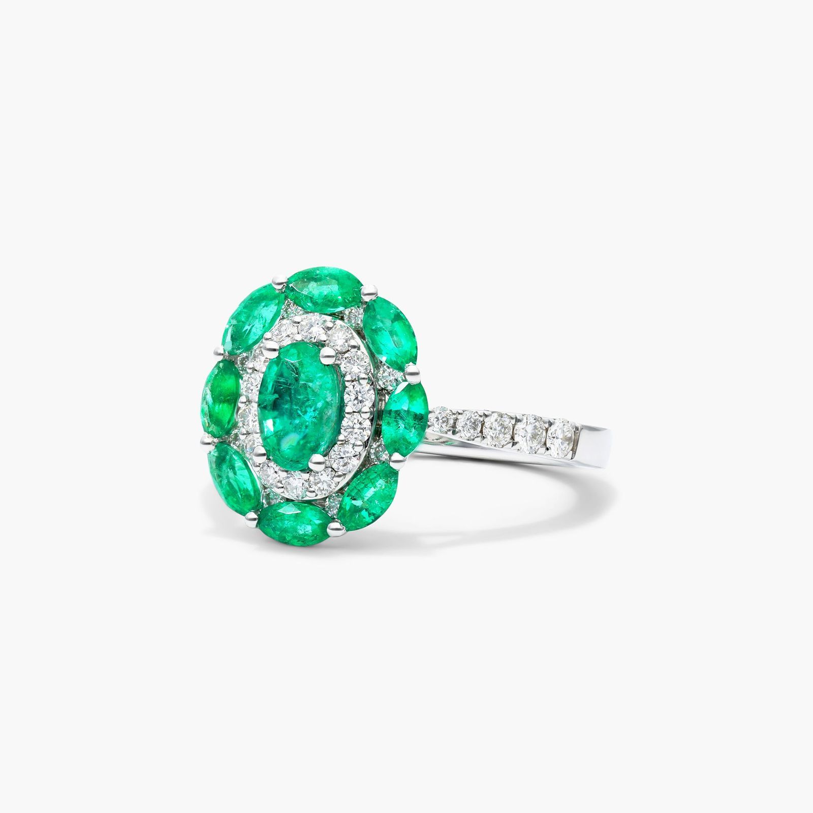 14K White Gold Imperial Emerald and Diamond Ring