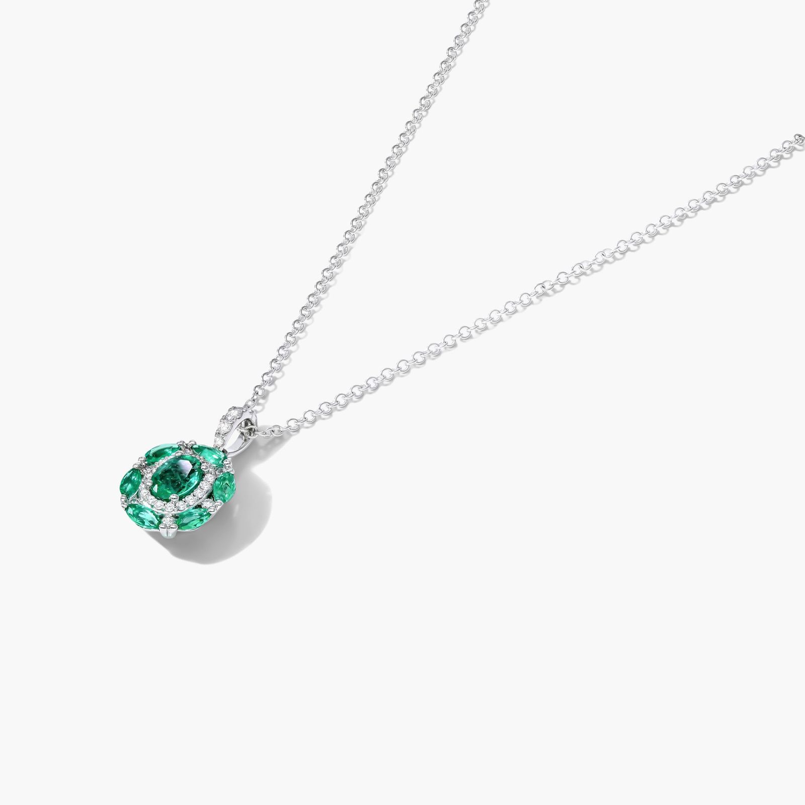 14K White Gold Imperial Emerald and Diamond Necklace