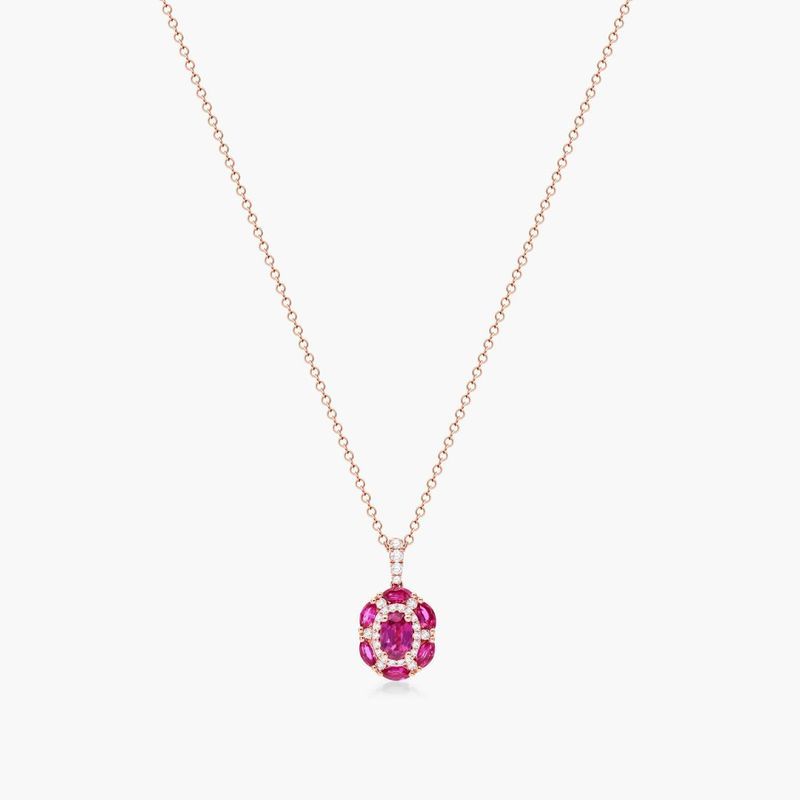 14K Rose Gold Imperial Ruby and Diamond Necklace