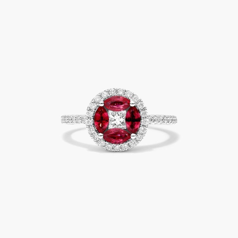 Marquise Ruby And Diamond Ring In 14K White Gold