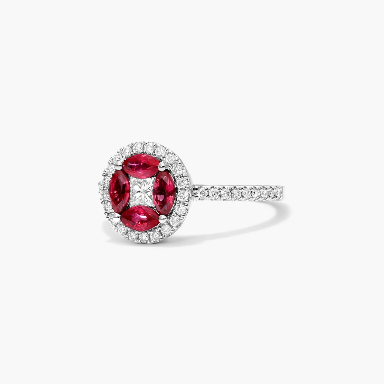 Marquise Ruby And Diamond Ring In 14K White Gold