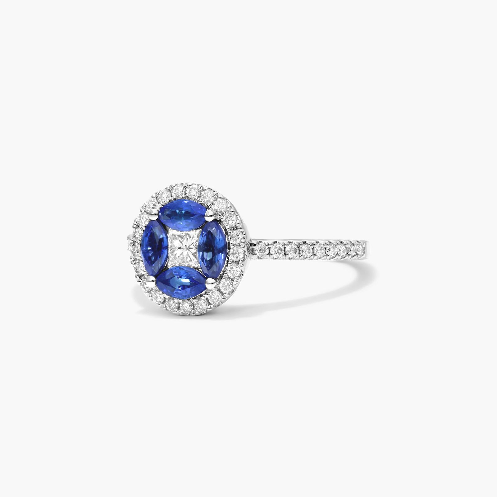 Marquise Sapphire And Diamond Ring In 14K White Gold