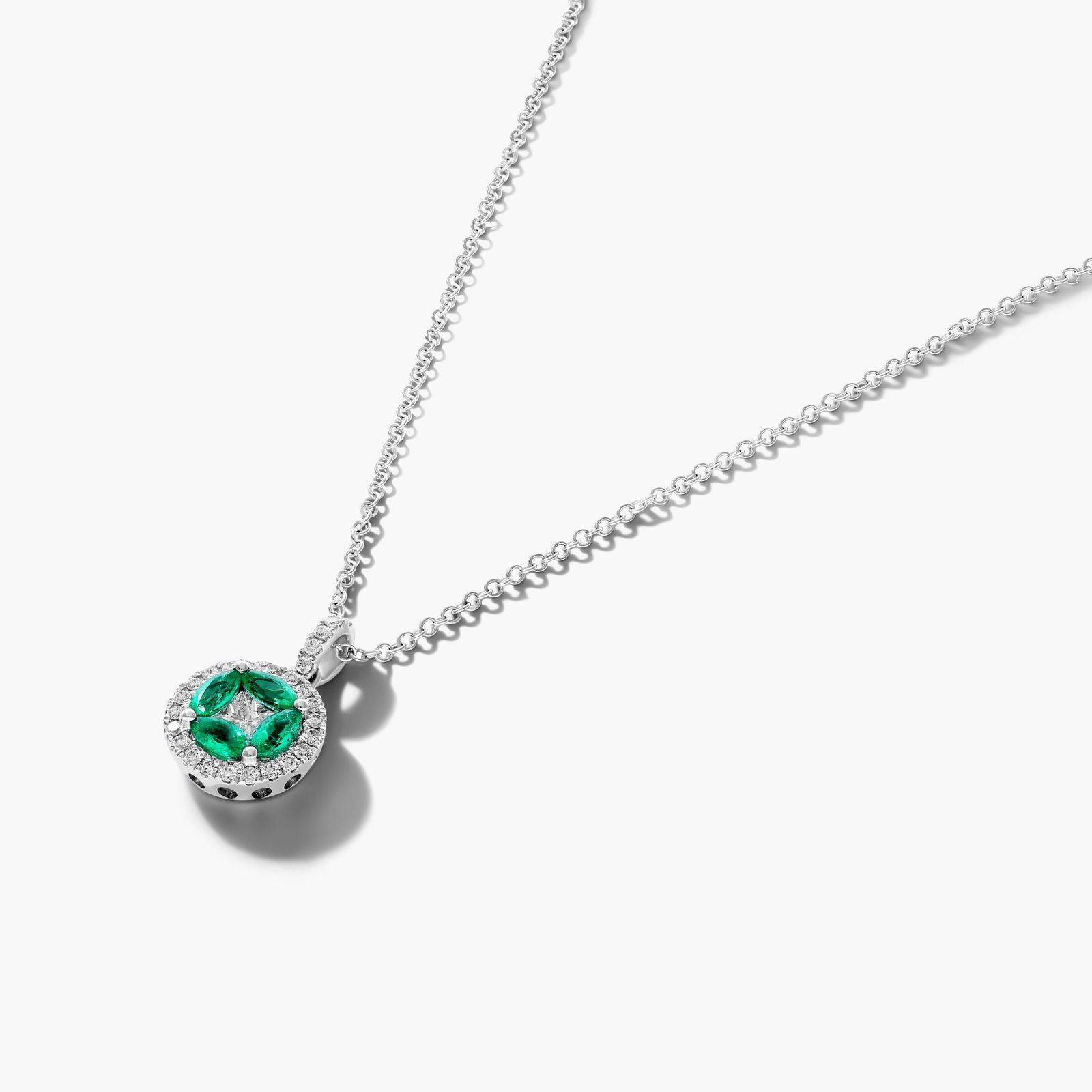 14K White Gold Marquise Emerald and Diamond Pendant