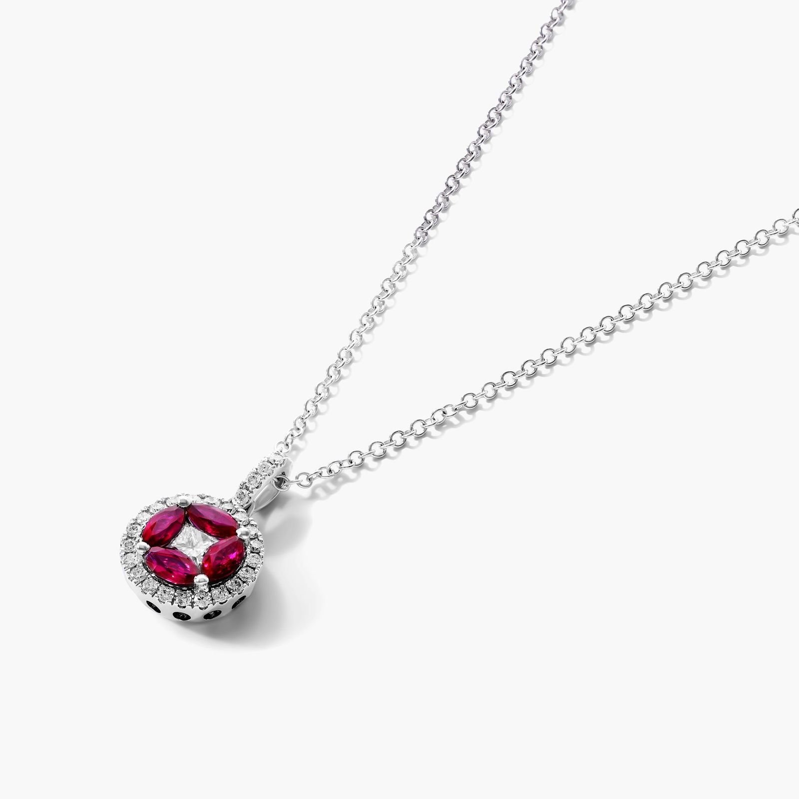 14K White Gold Marquise Ruby and Diamond Pendant