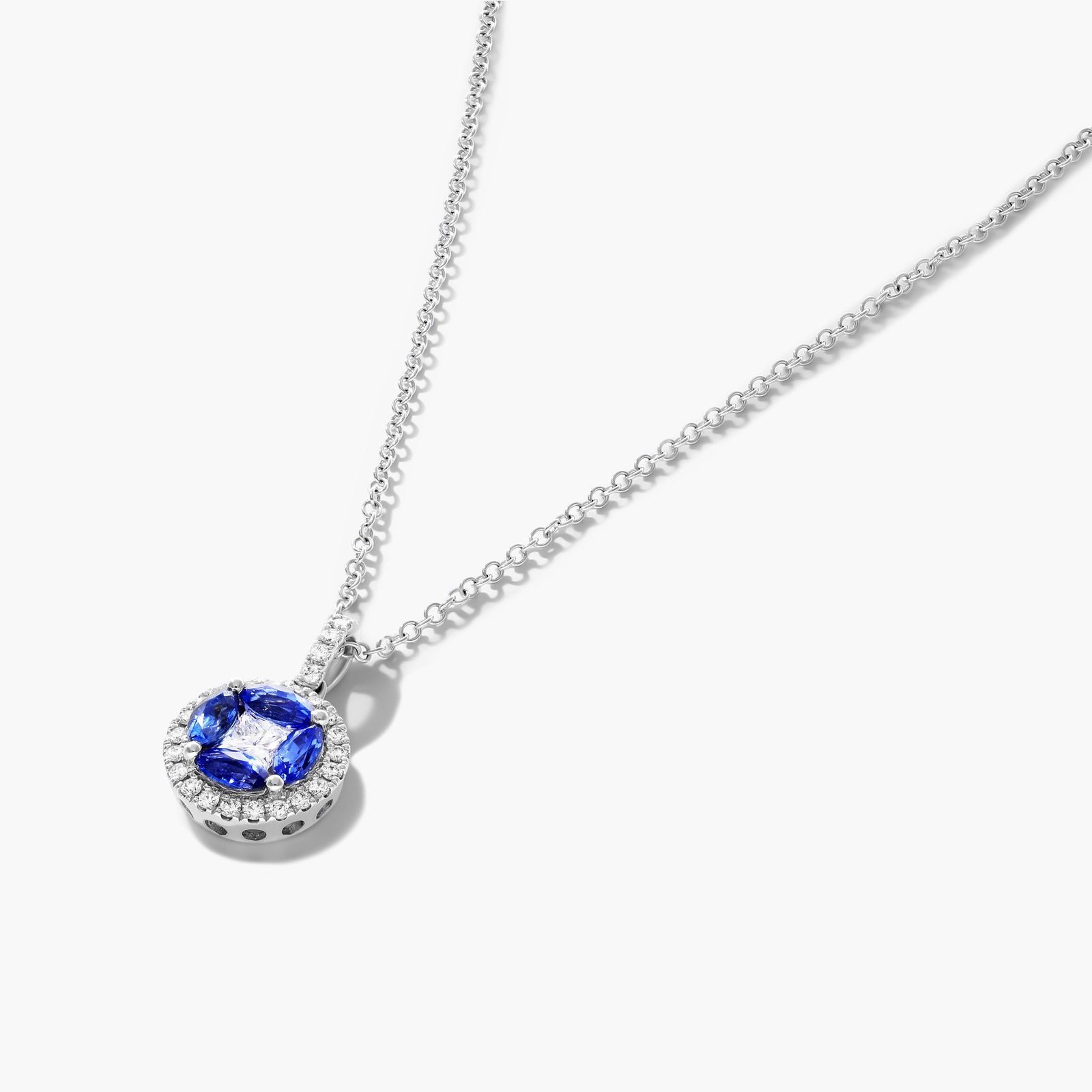 14K White Gold Marquise Sapphire and Diamond Pendant