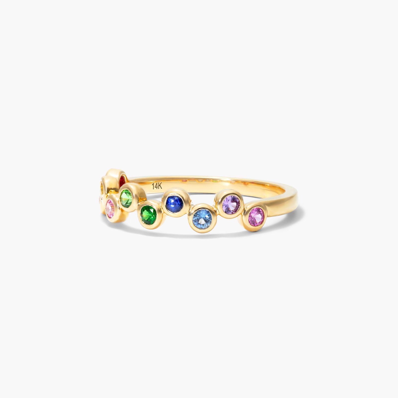Rainbow Zig Zag Bubble Ring In 14K Yellow Gold by Brevani