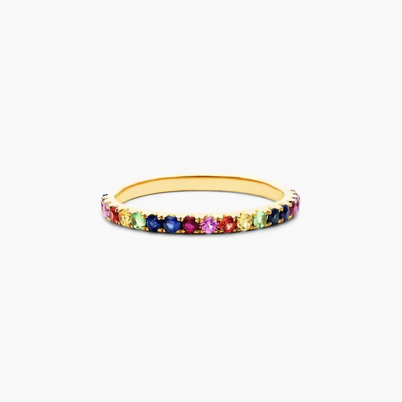 Pavé Rainbow Row Ring In 14K Yellow Gold by Brevani