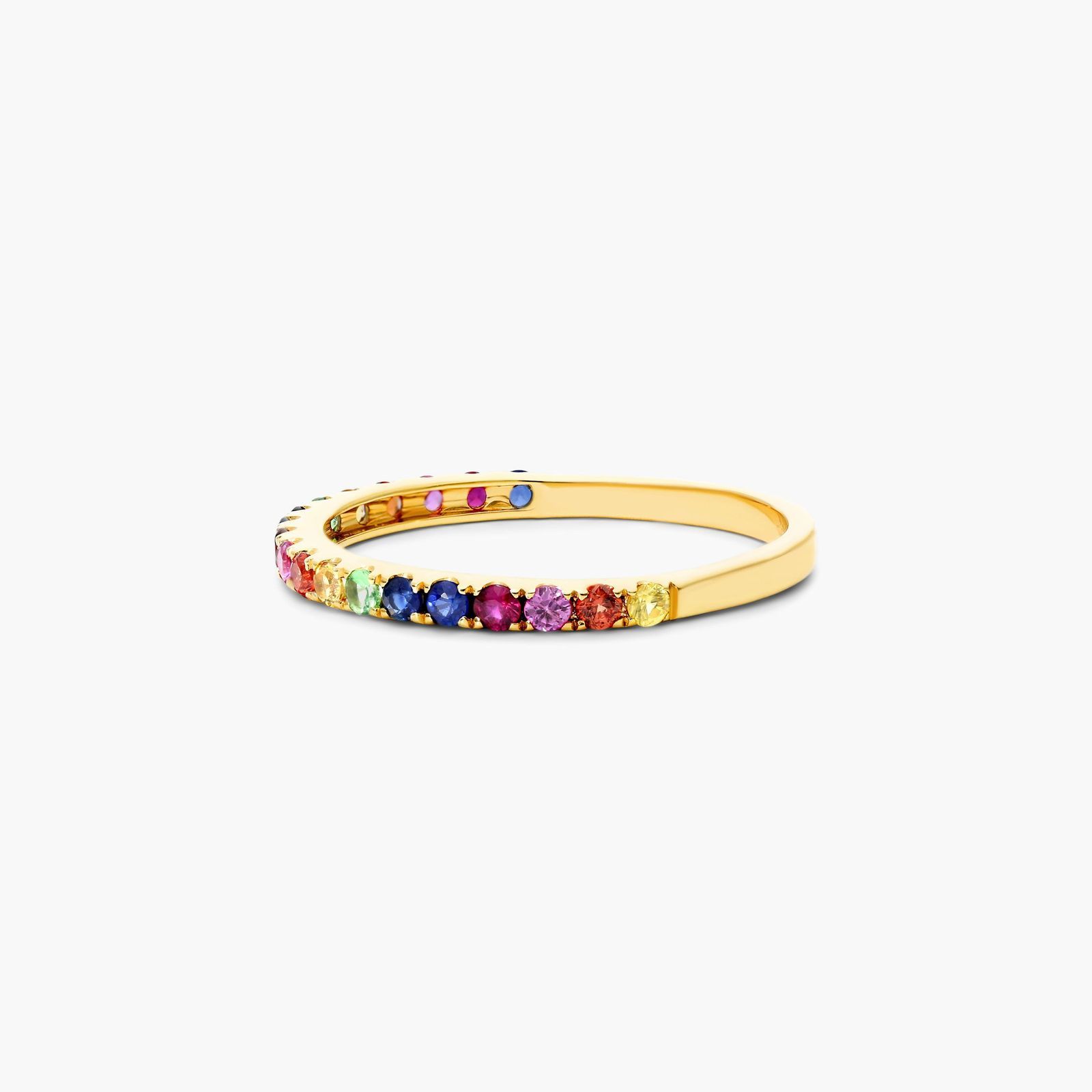 Pavé Rainbow Row Ring In 14K Yellow Gold by Brevani