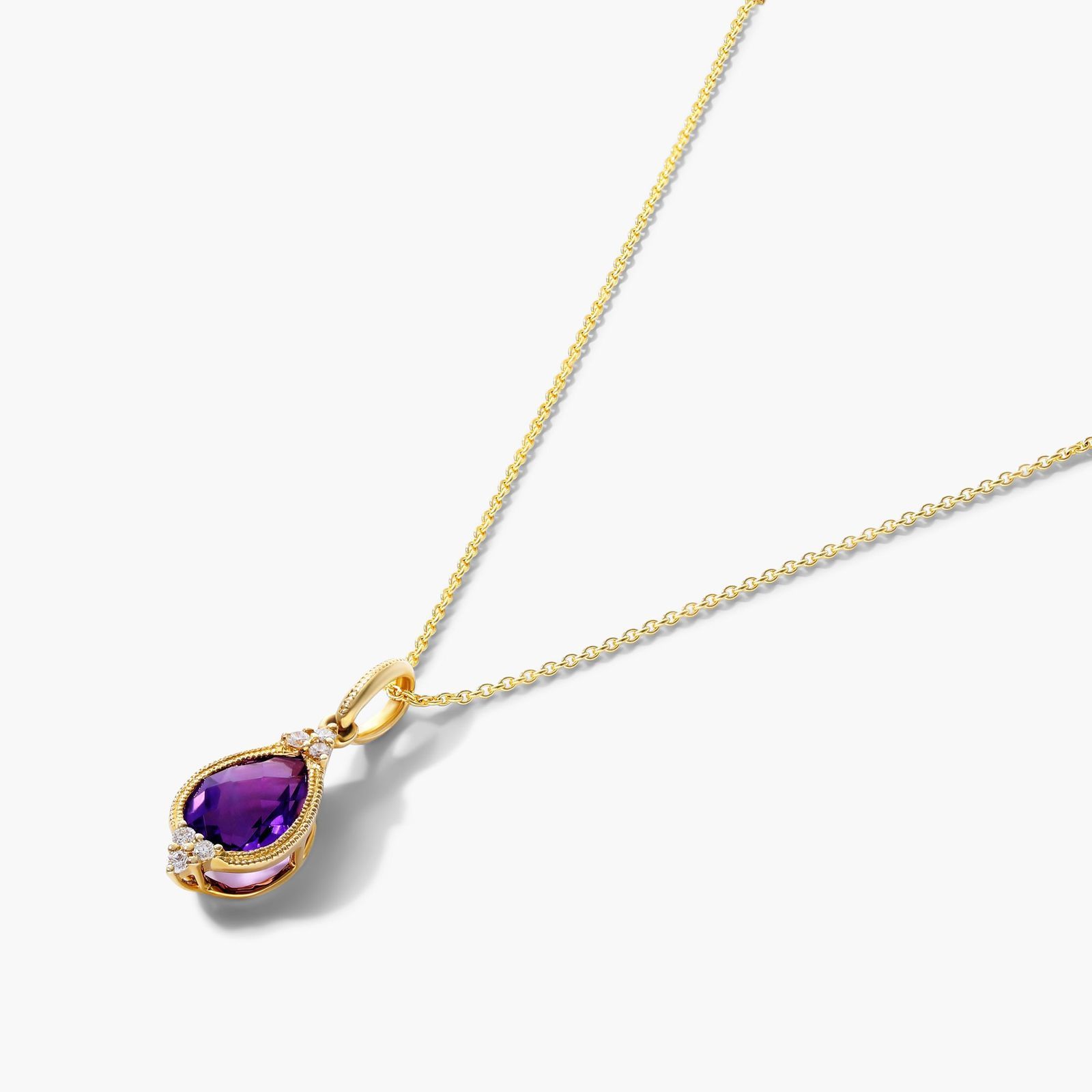 14K Yellow Gold Classical Amethyst and Diamond Necklace by Brevani