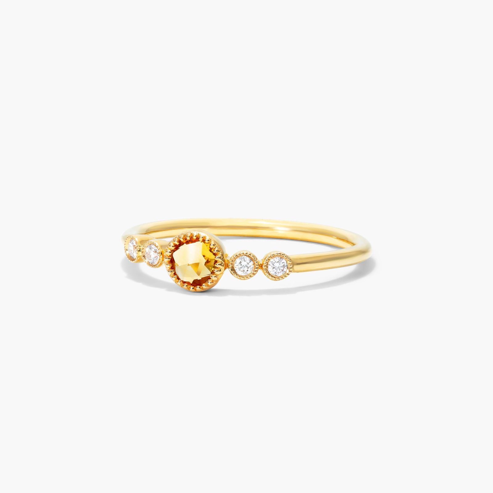 Dainty Citrine Bezel Diamond Ring In 14K Yellow Gold by Brevani