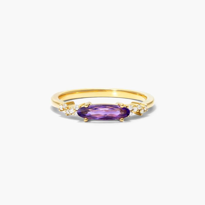 Fairy Amethyst And Diamond Ring In 14K Yellow Gold by Brevani