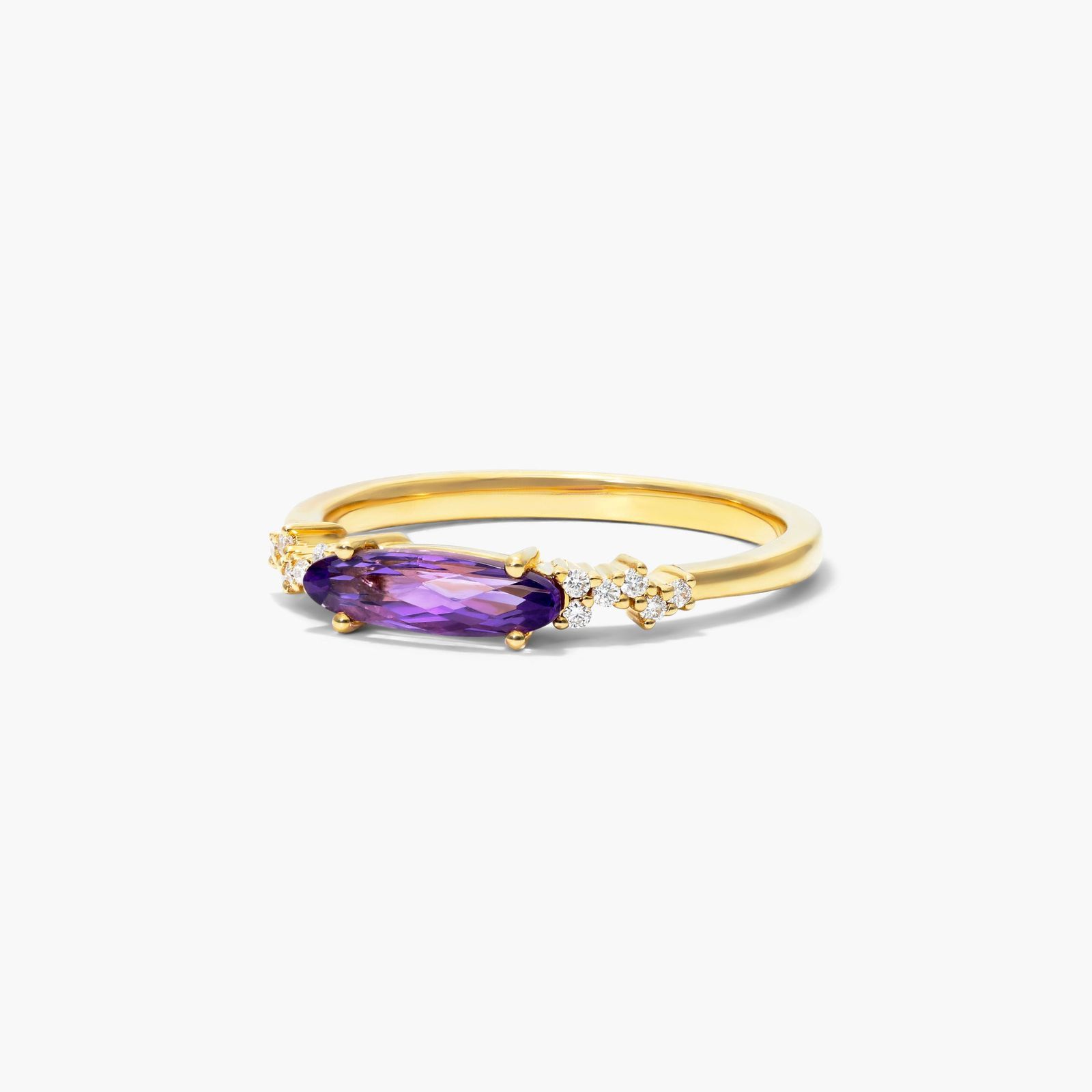 Fairy Amethyst And Diamond Ring In 14K Yellow Gold by Brevani