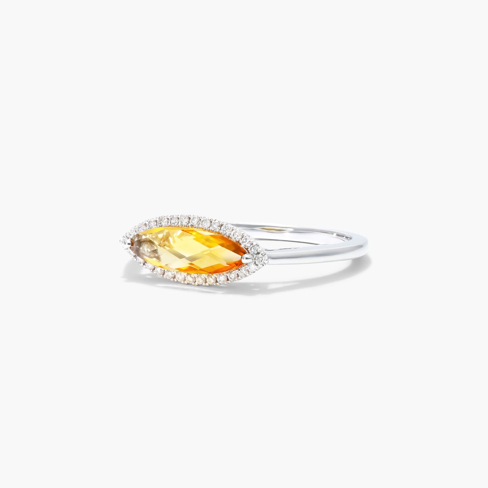 Halo Marquise Citrine And Diamond Ring In 14K White Gold by Brevani