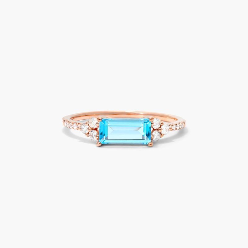 Blue Topaz And Triad Diamond Ring In 14K Rose Gold by Brevani