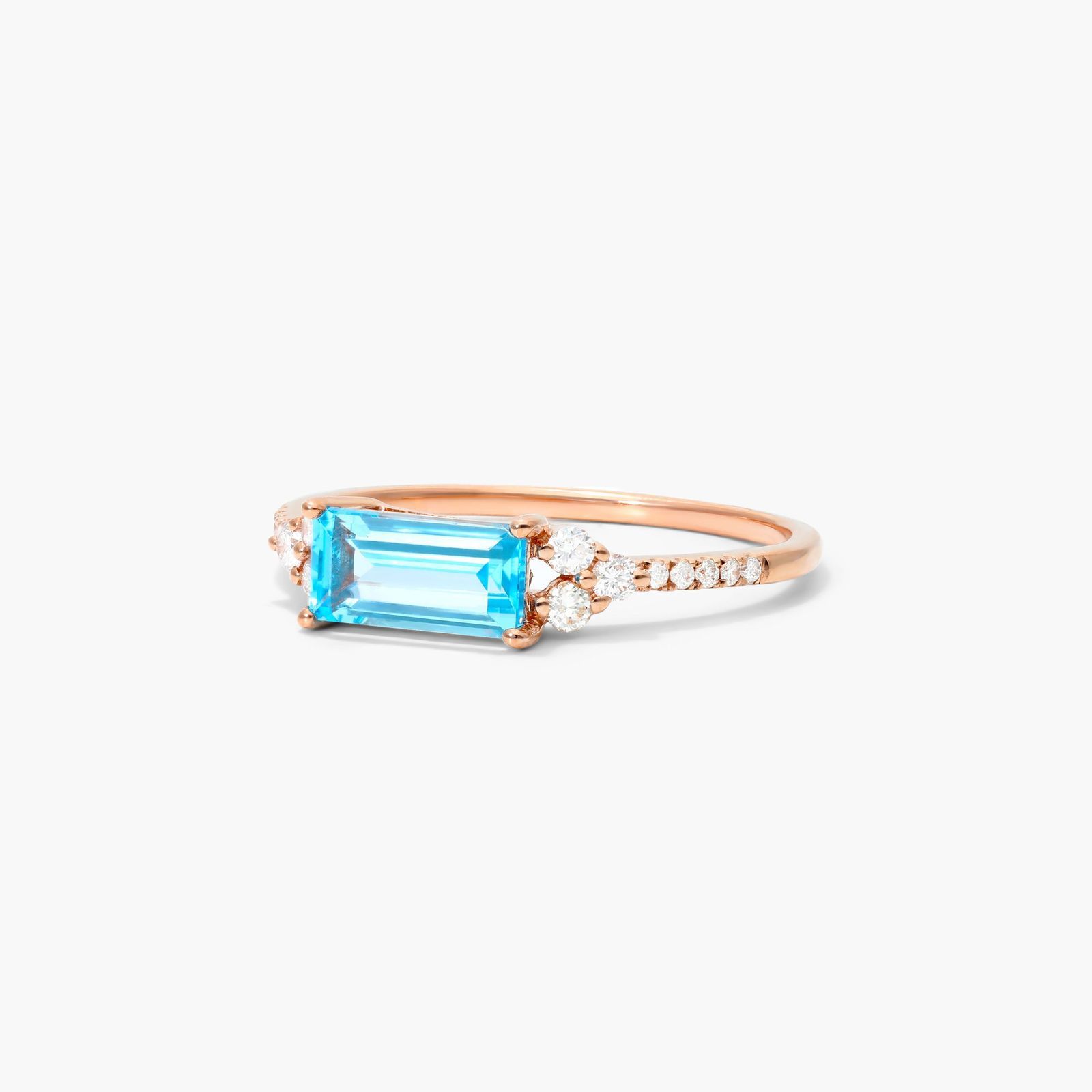 Blue Topaz And Triad Diamond Ring In 14K Rose Gold by Brevani