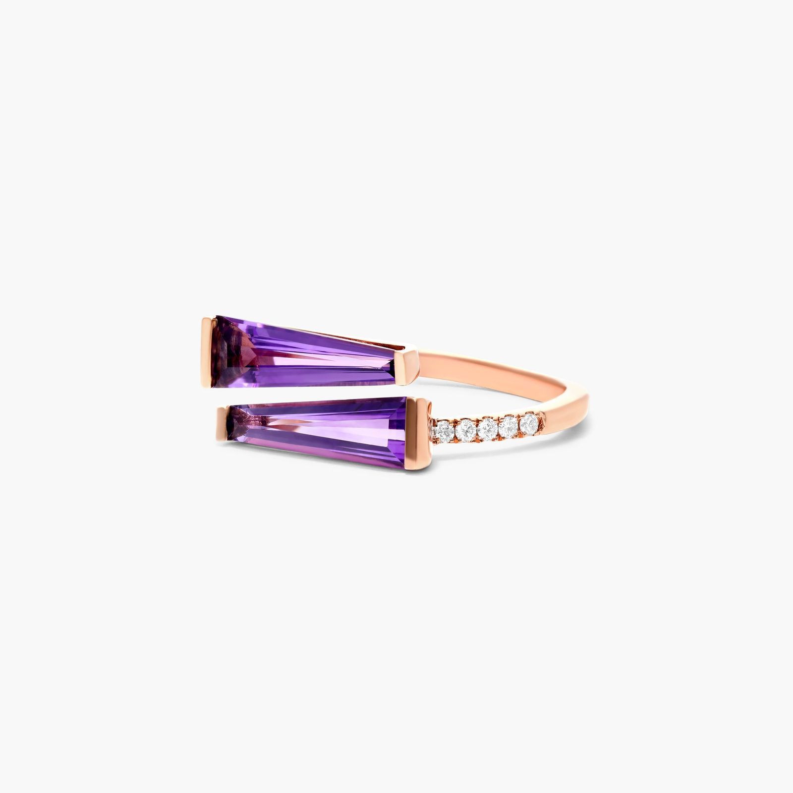 Bypass Duo Amethyst And Diamond Ring In 14K Rose Gold by Brevani