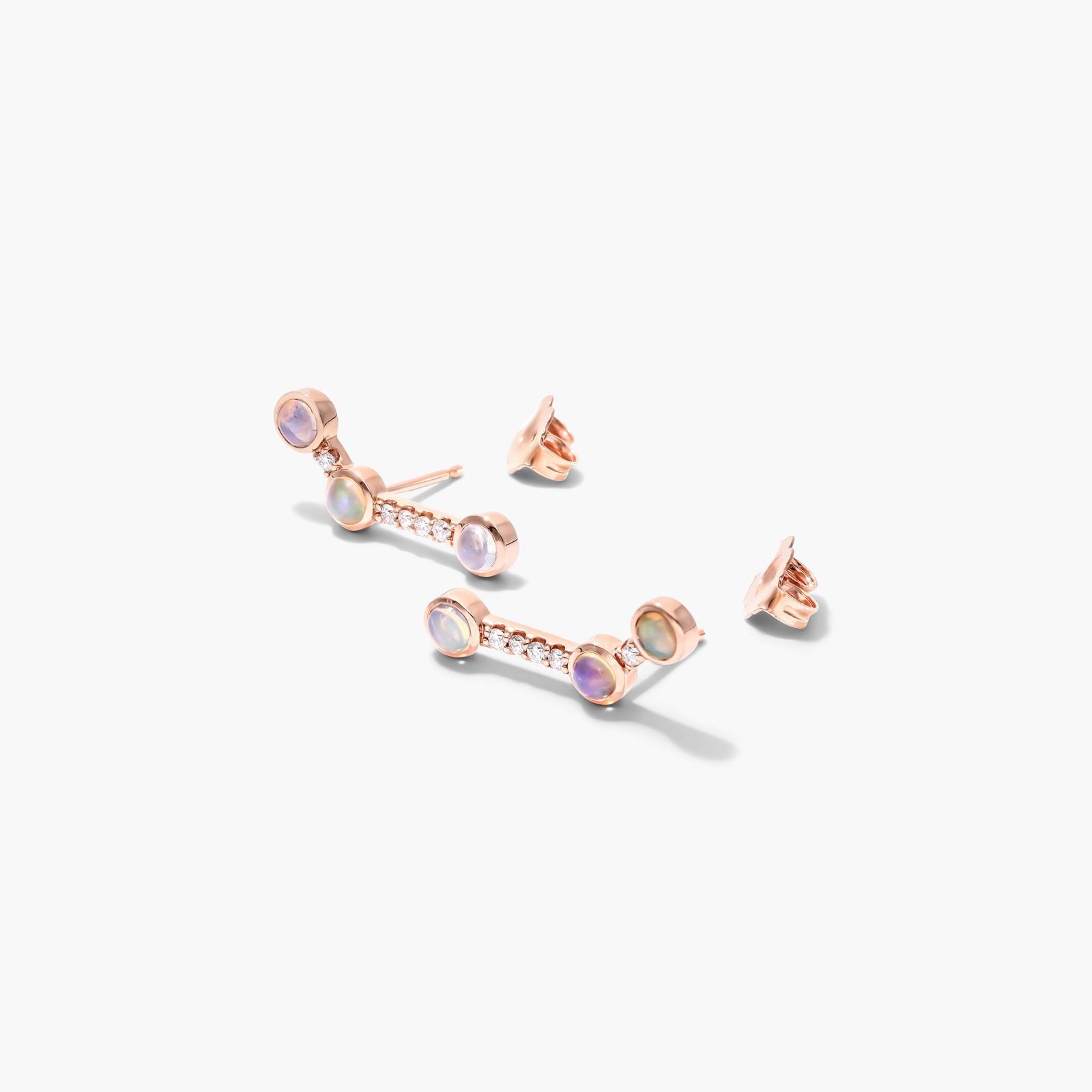 14K Rose Gold Opal and Diamond Constellation Climber Earrings