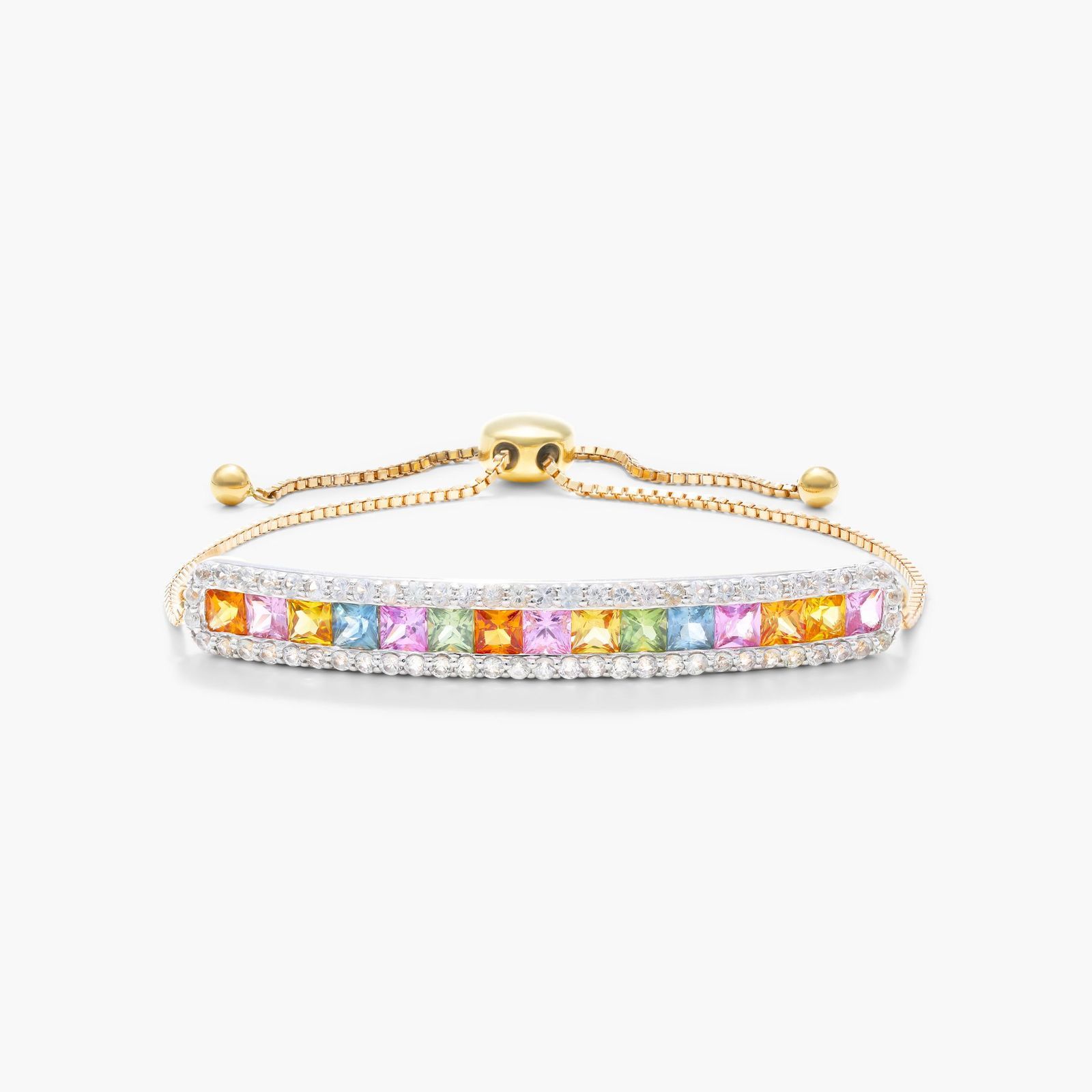 ブレスレット A BIT MOR Hologram Bracelet BKS427 Multi Color Sapphire Bolo Bracelet In 14K Yellow Gold-8333220y14