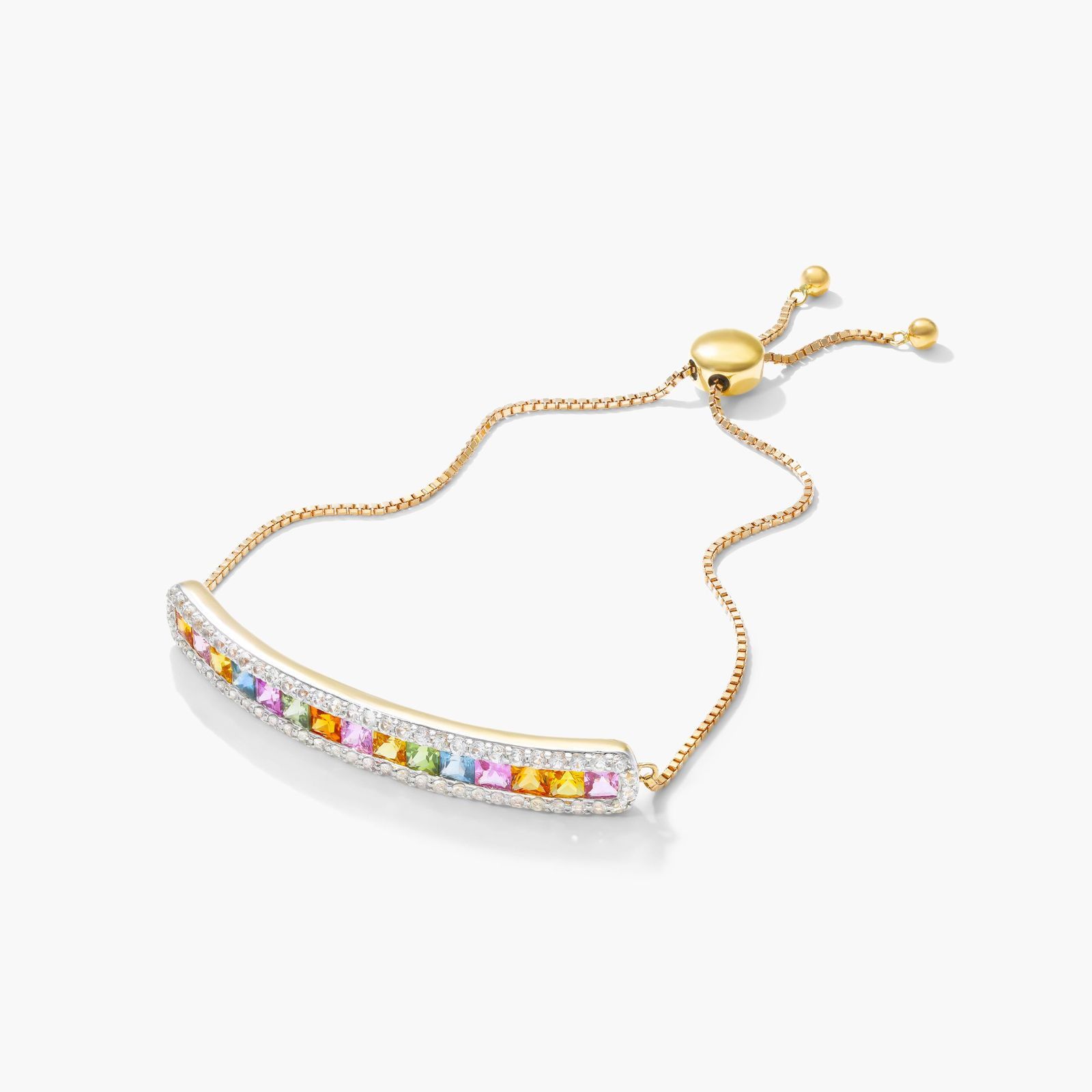 Multi Color Sapphire Bolo Bracelet In 14K Yellow Gold