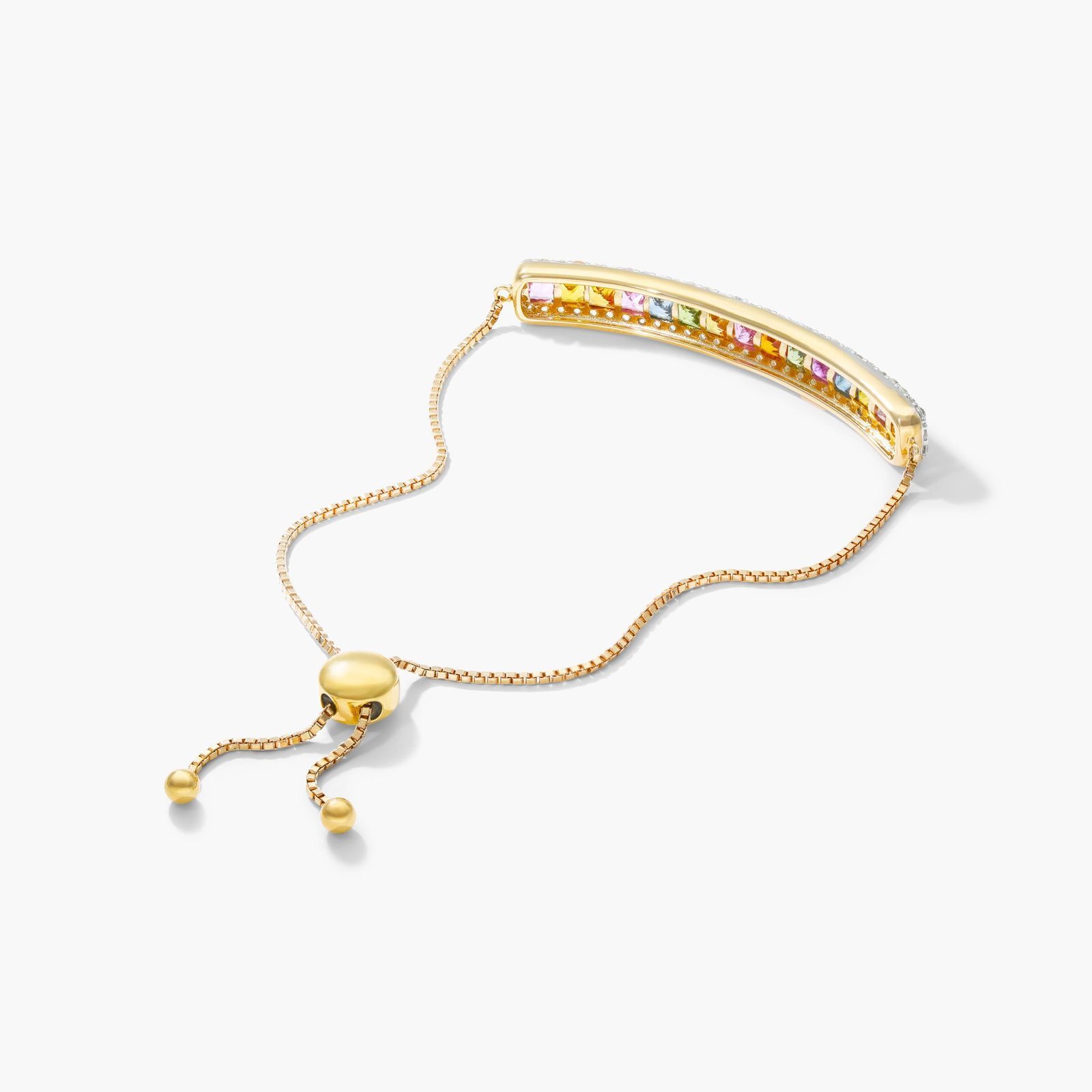 Multi Color Sapphire Bolo Bracelet In 14K Yellow Gold