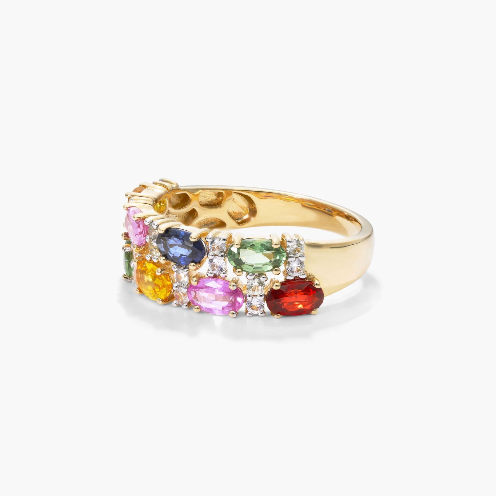 14K Yellow Gold Multi Sapphire Double Row Ring