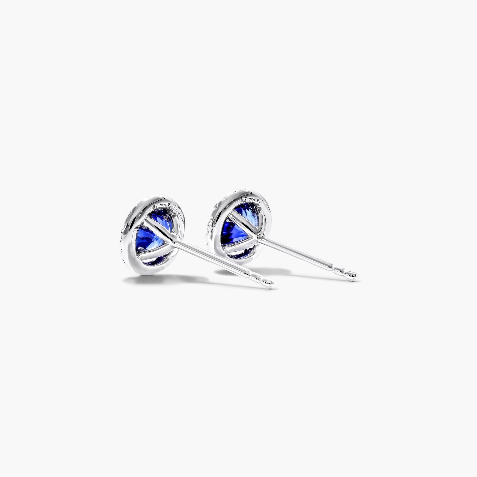 Round Sapphire And Diamond Halo Earrings In 18K White Gold