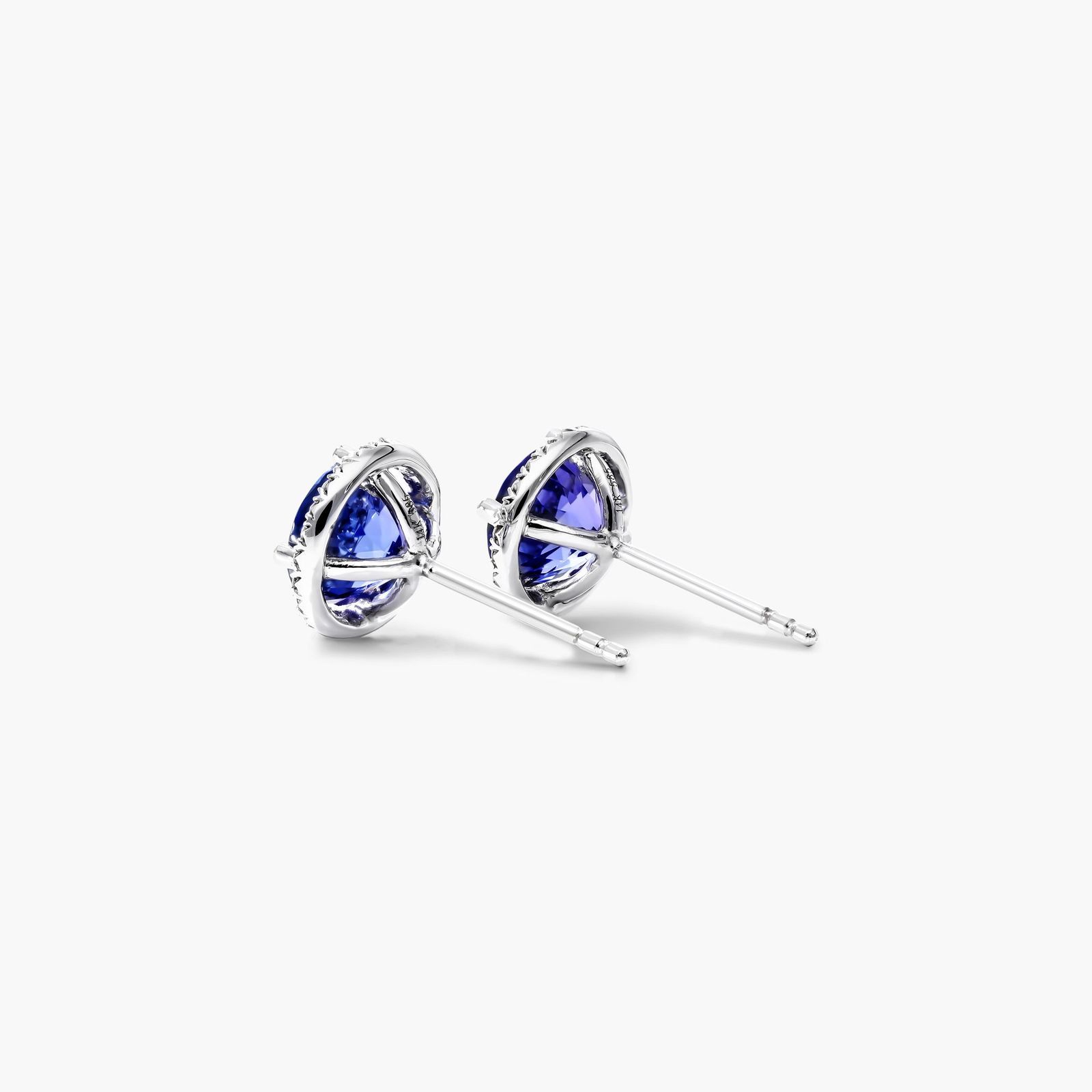 Round Tanzanite And Diamond Halo Earrings In 14K White Gold