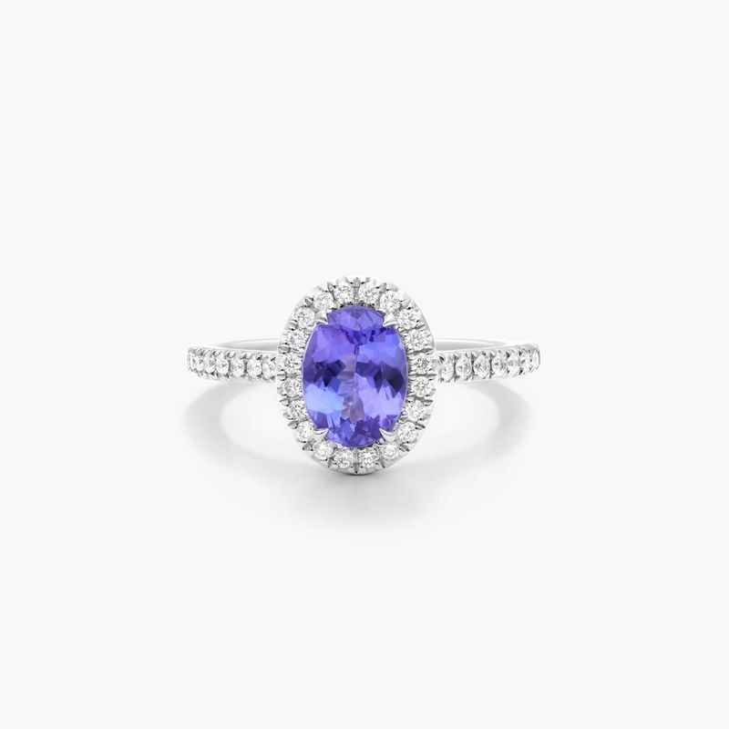 Oval Halo Tanzanite And Diamond Ring In 14K White Gold